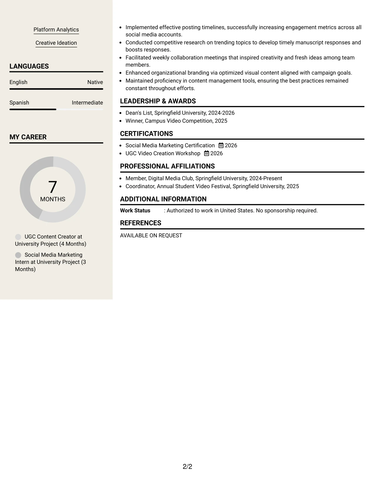 Resume Example Page 2