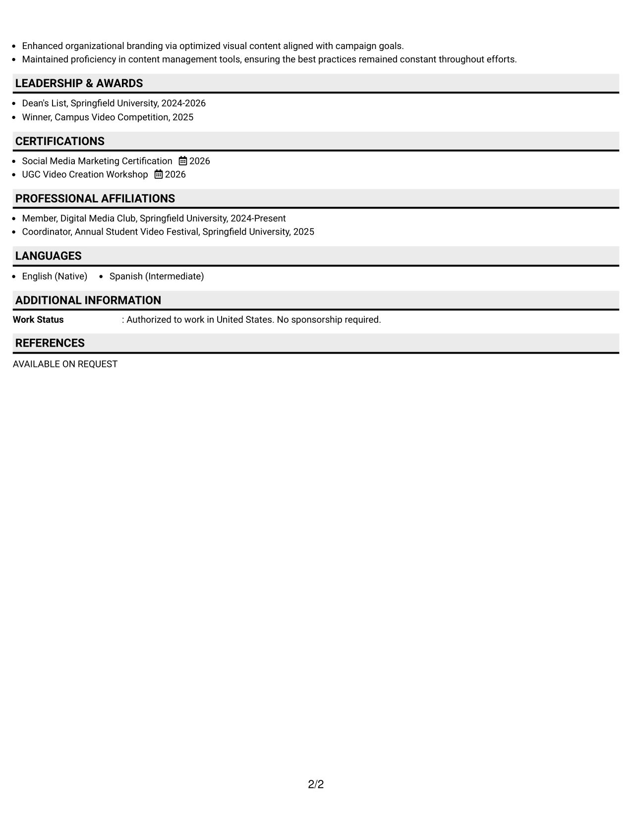 Resume Example Page 2