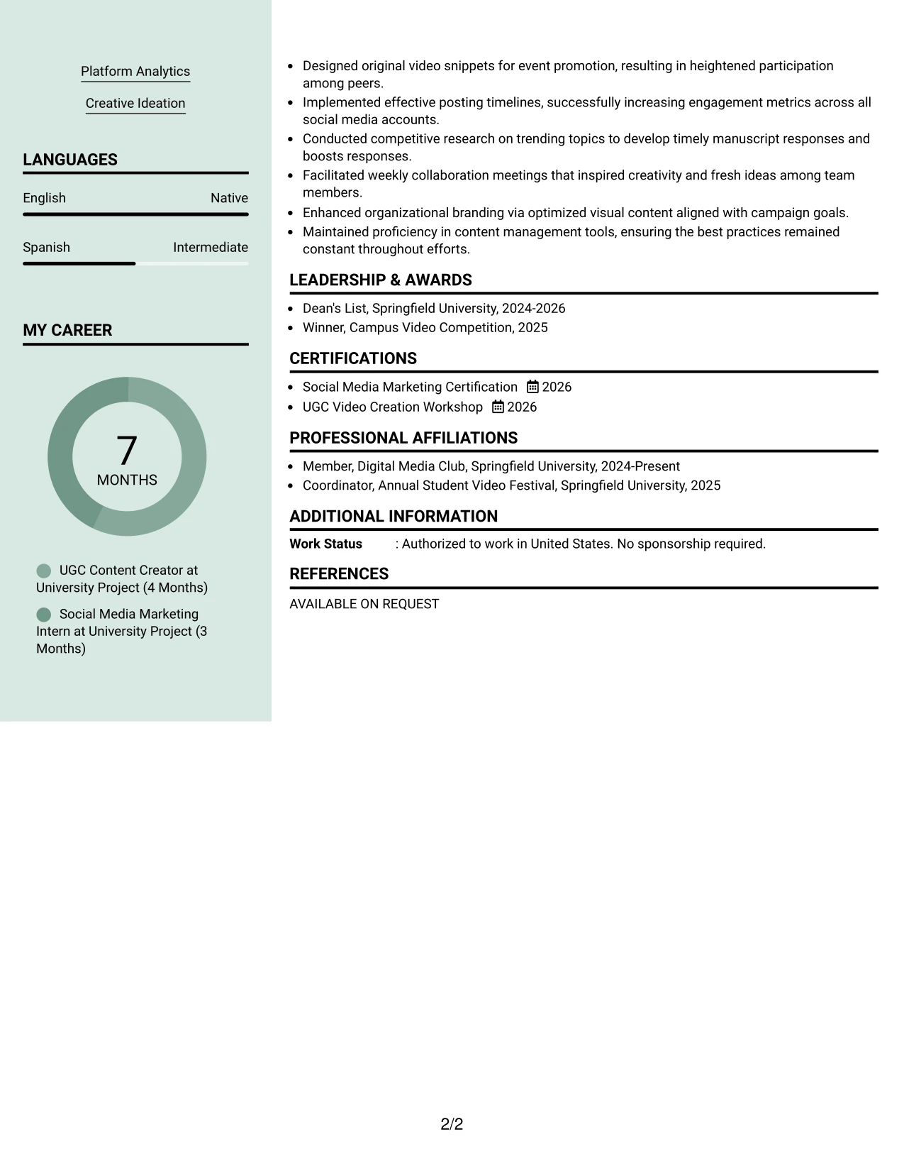 Resume Example Page 2