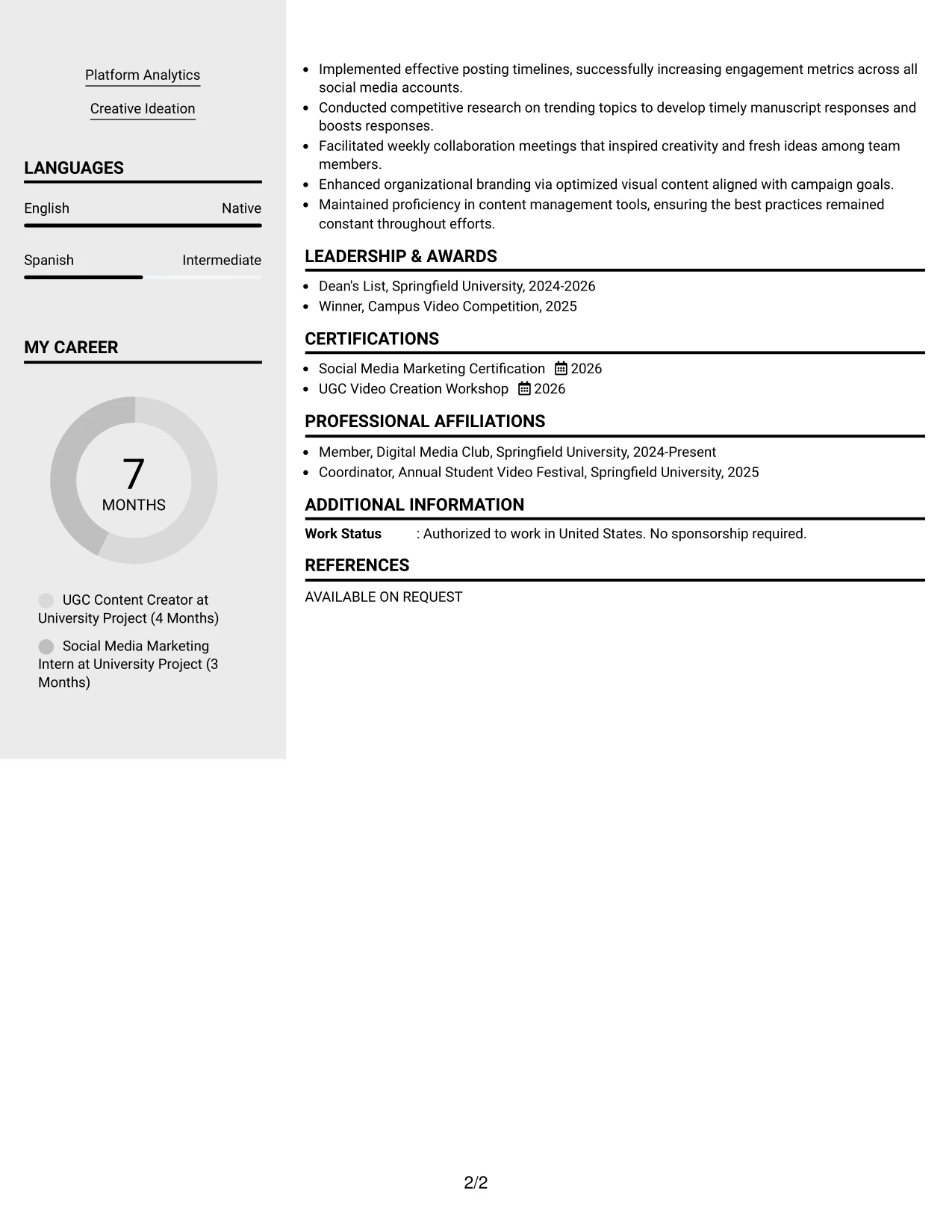 Resume Example Page 2