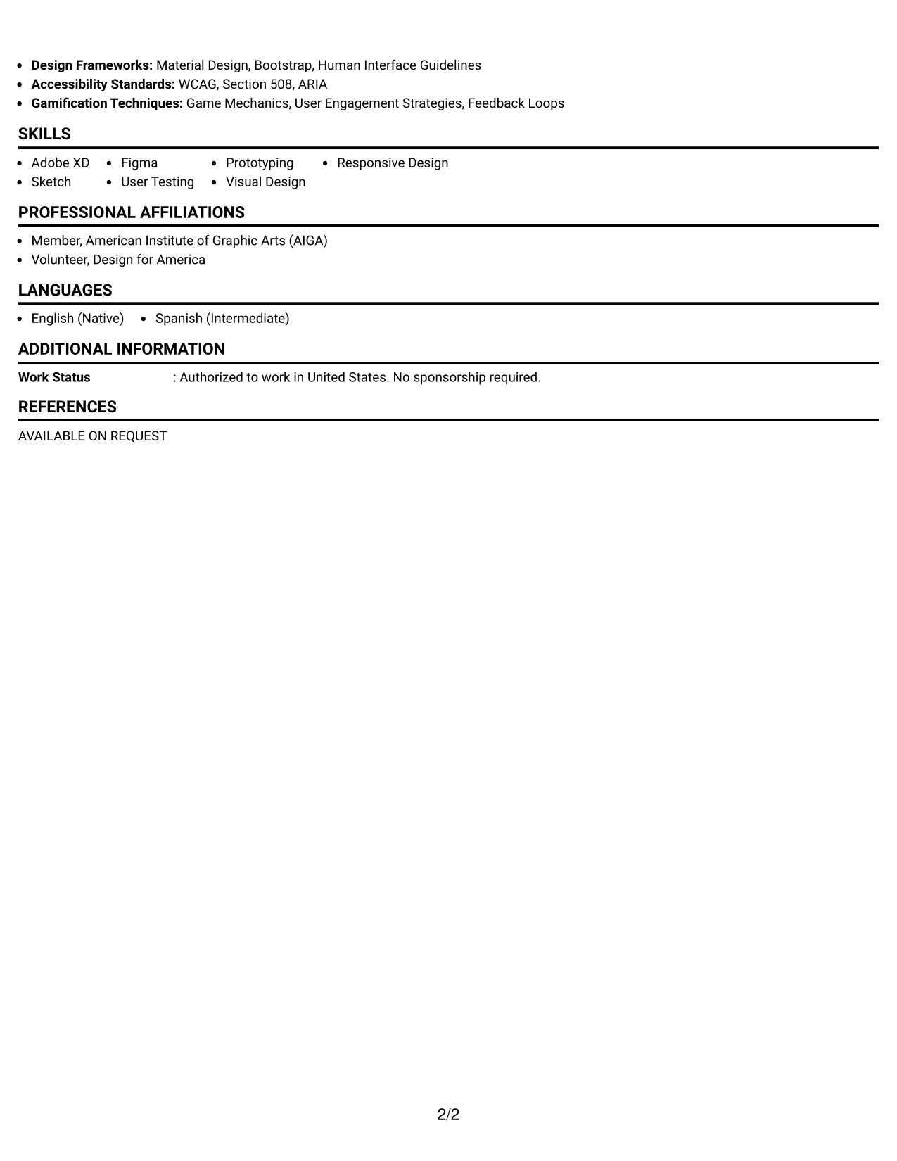 Resume Example Page 2
