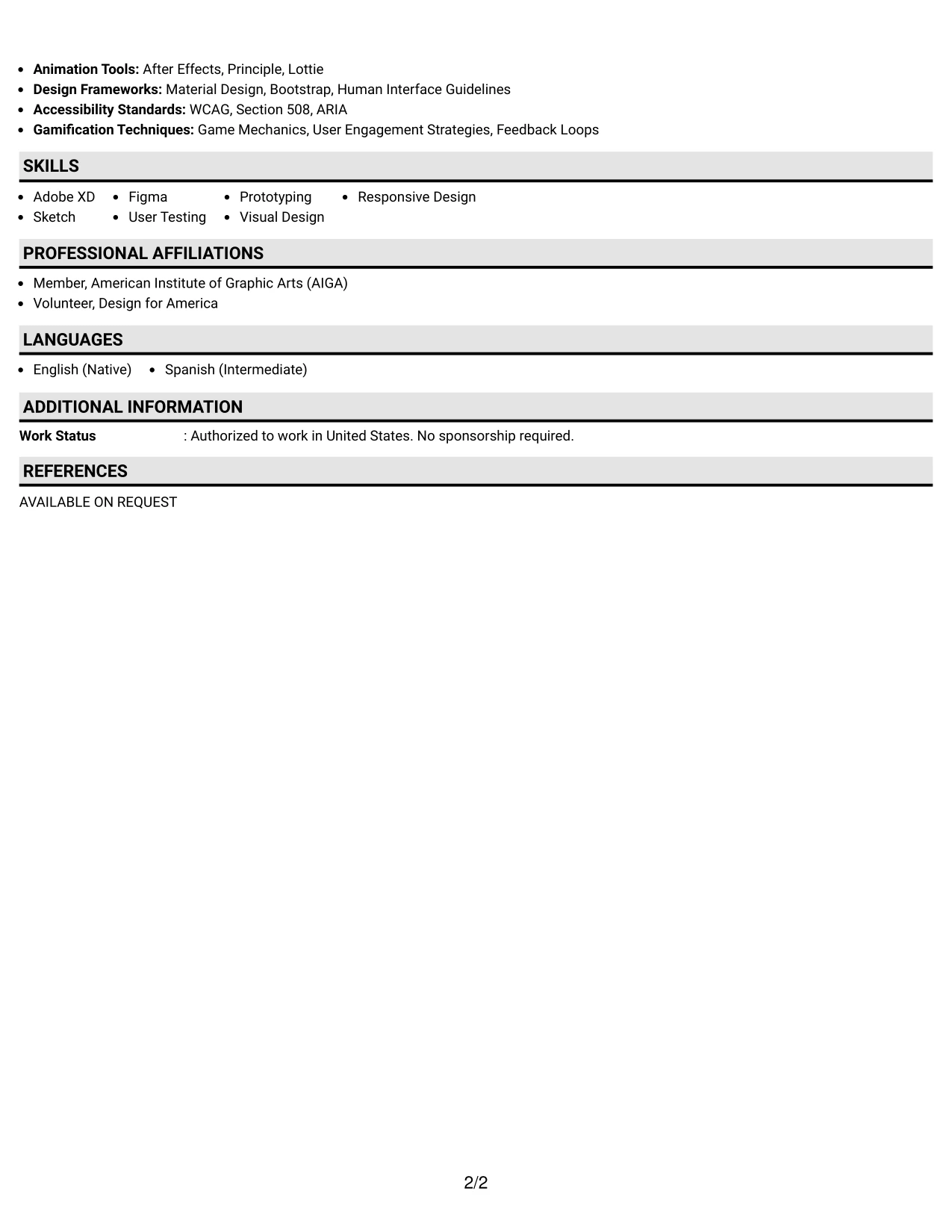 Resume Example Page 2