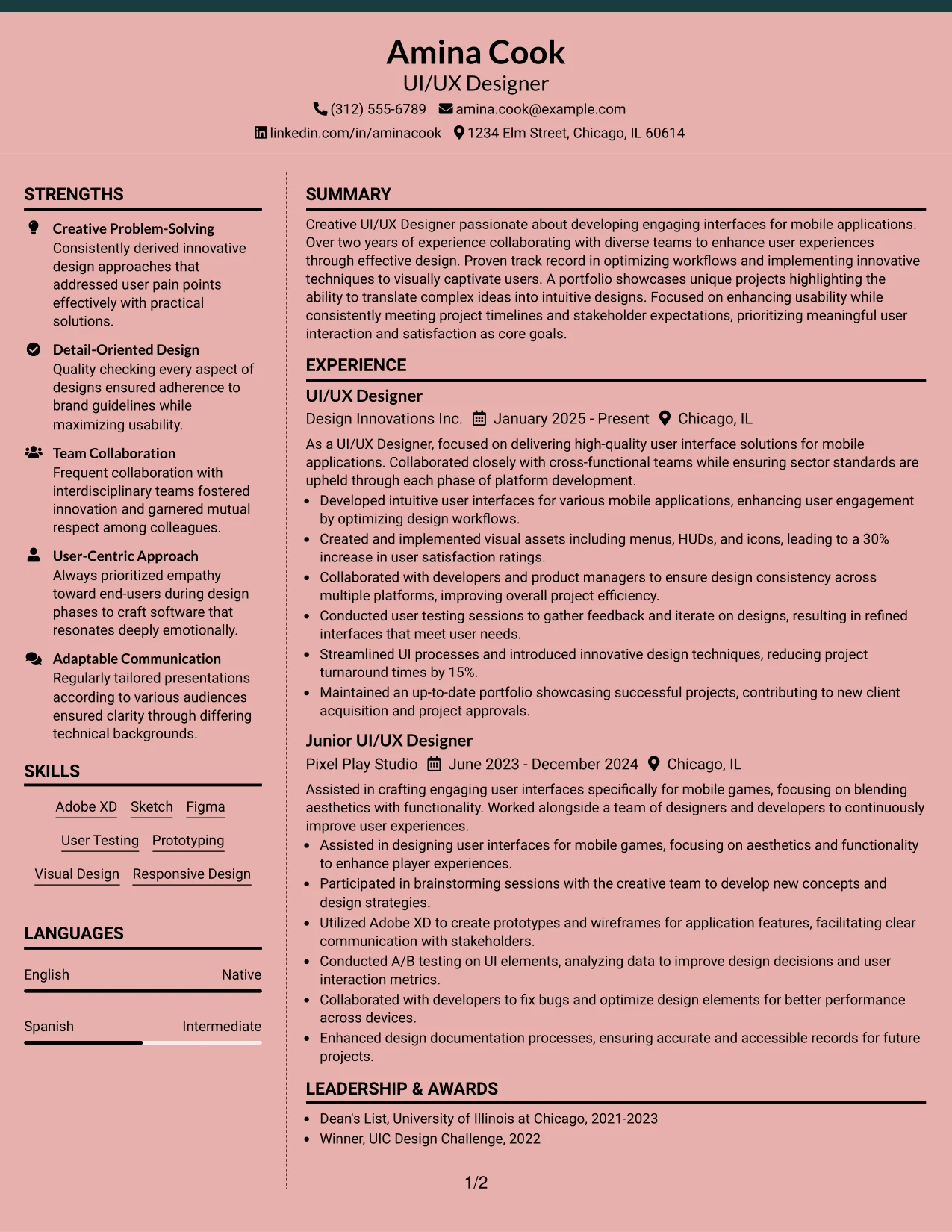 Resume Example Page 1