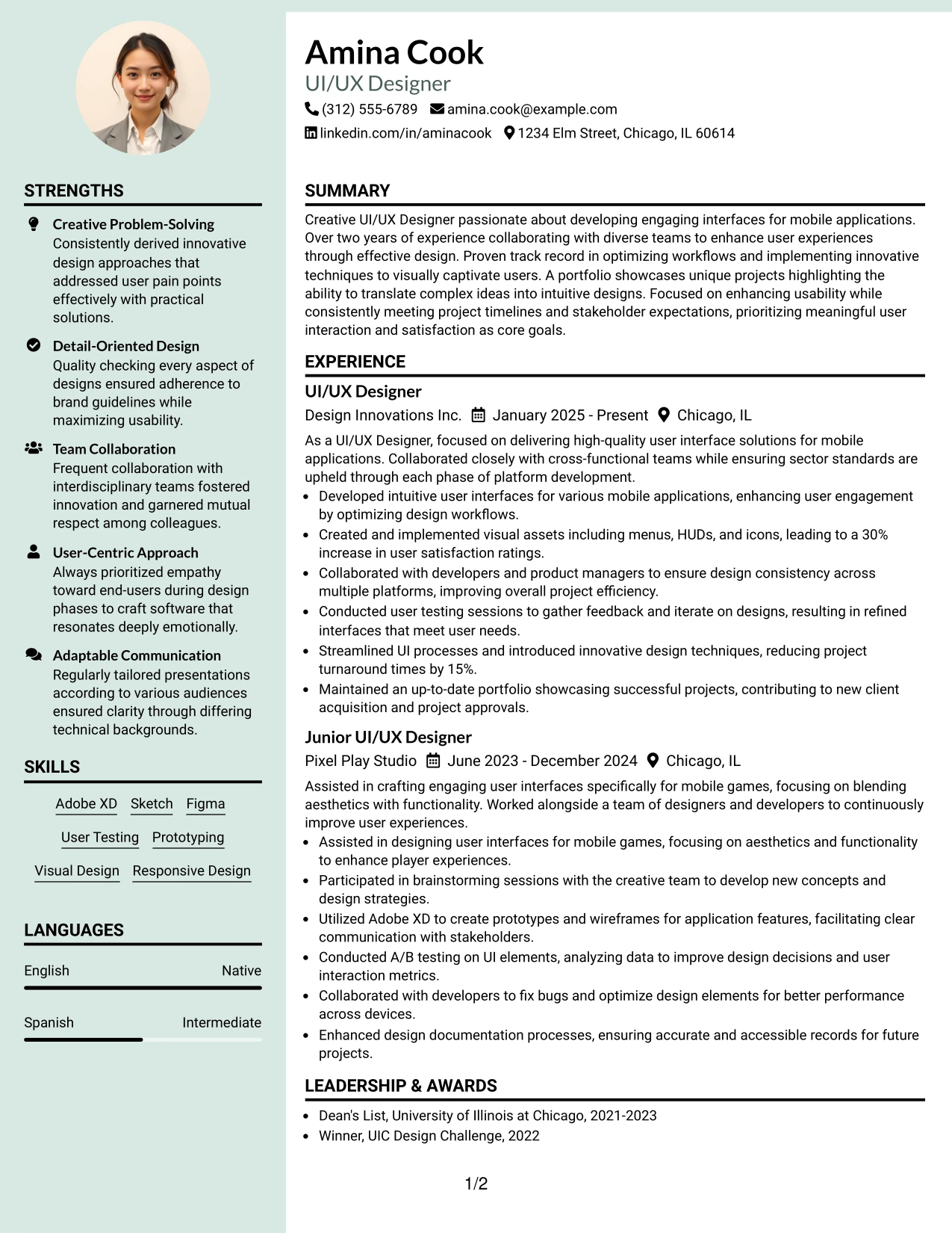 Resume Example Page 1