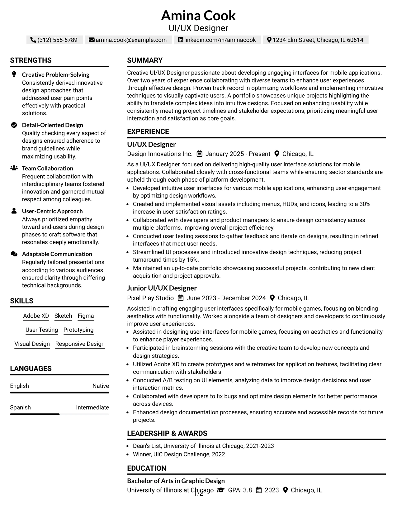 Resume Example Page 1