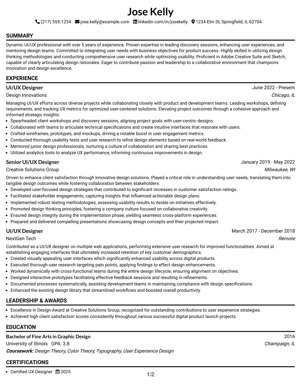 Resume Example Page 1