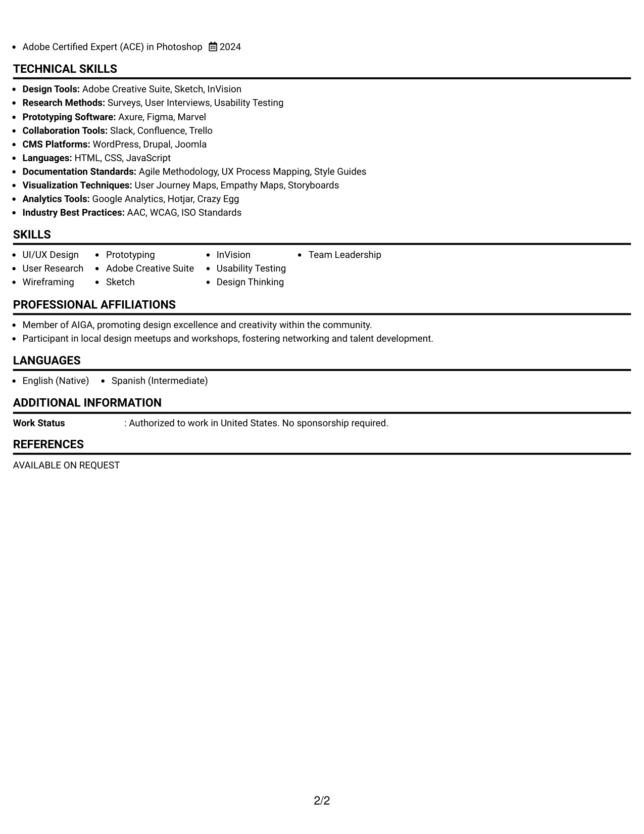 Resume Example Page 2