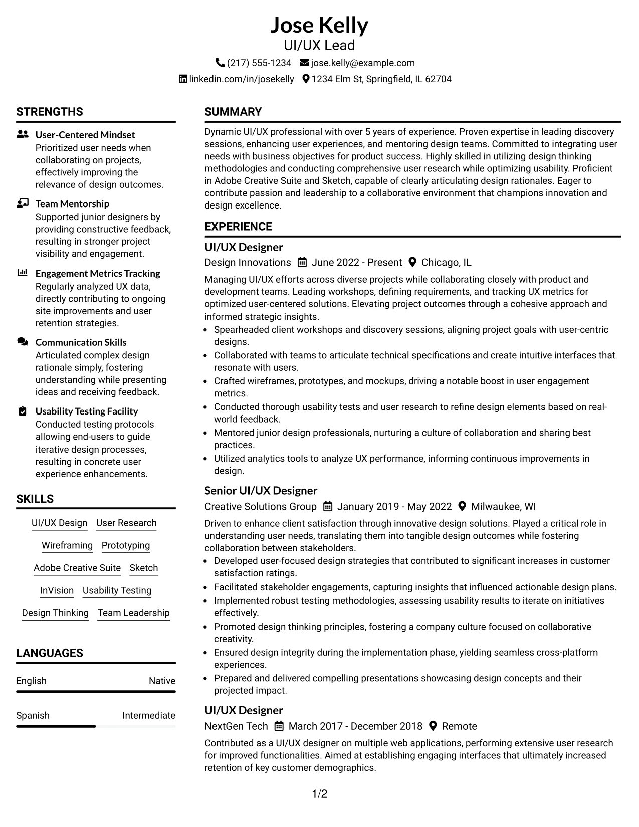 Resume Example Page 1