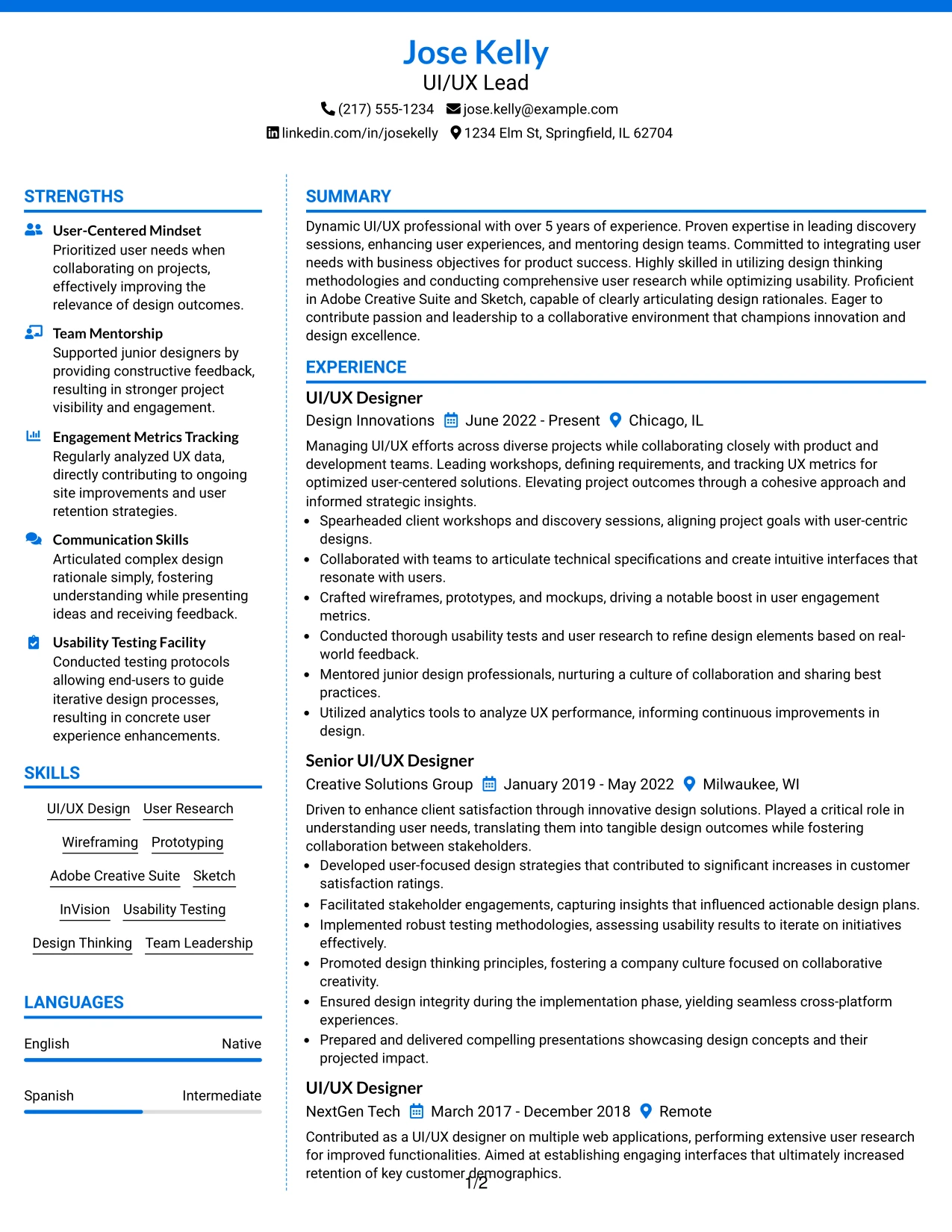 Resume Example Page 1