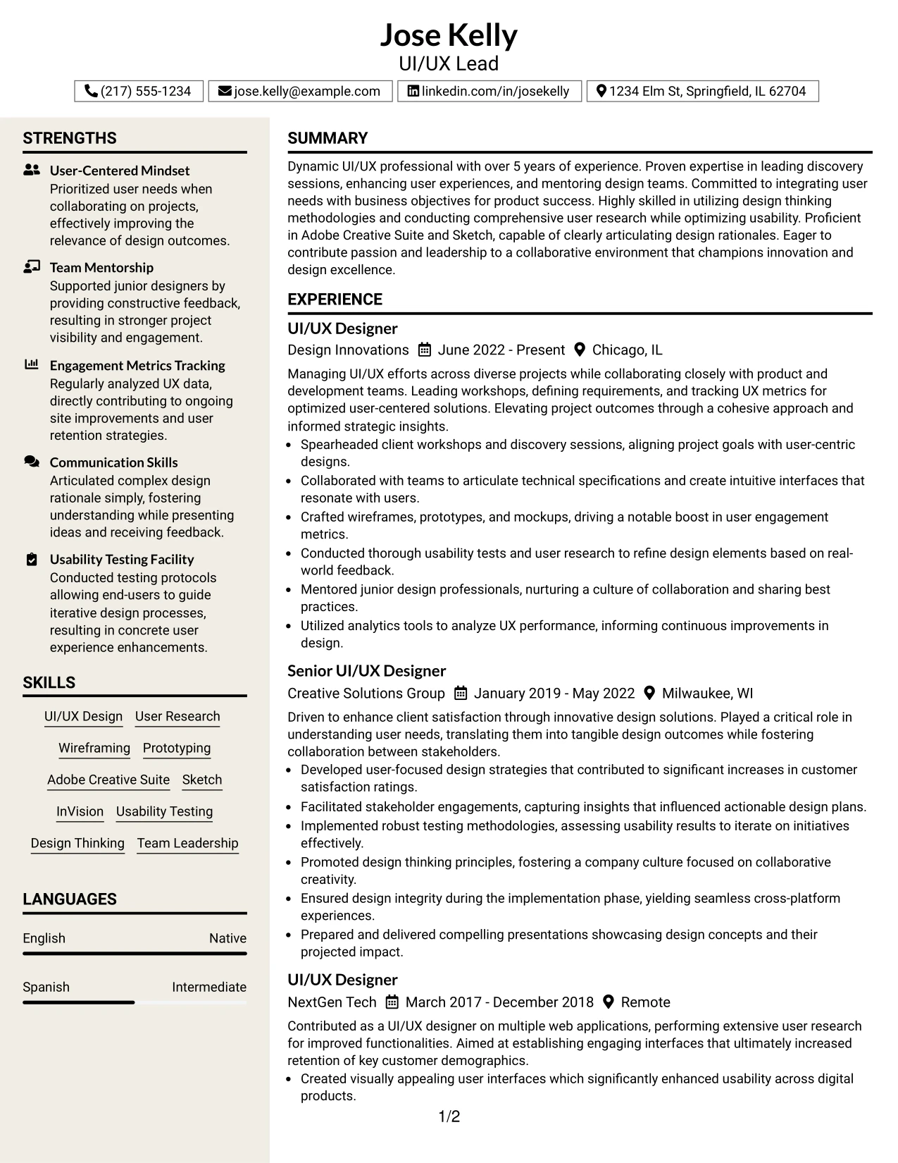 Resume Example Page 1
