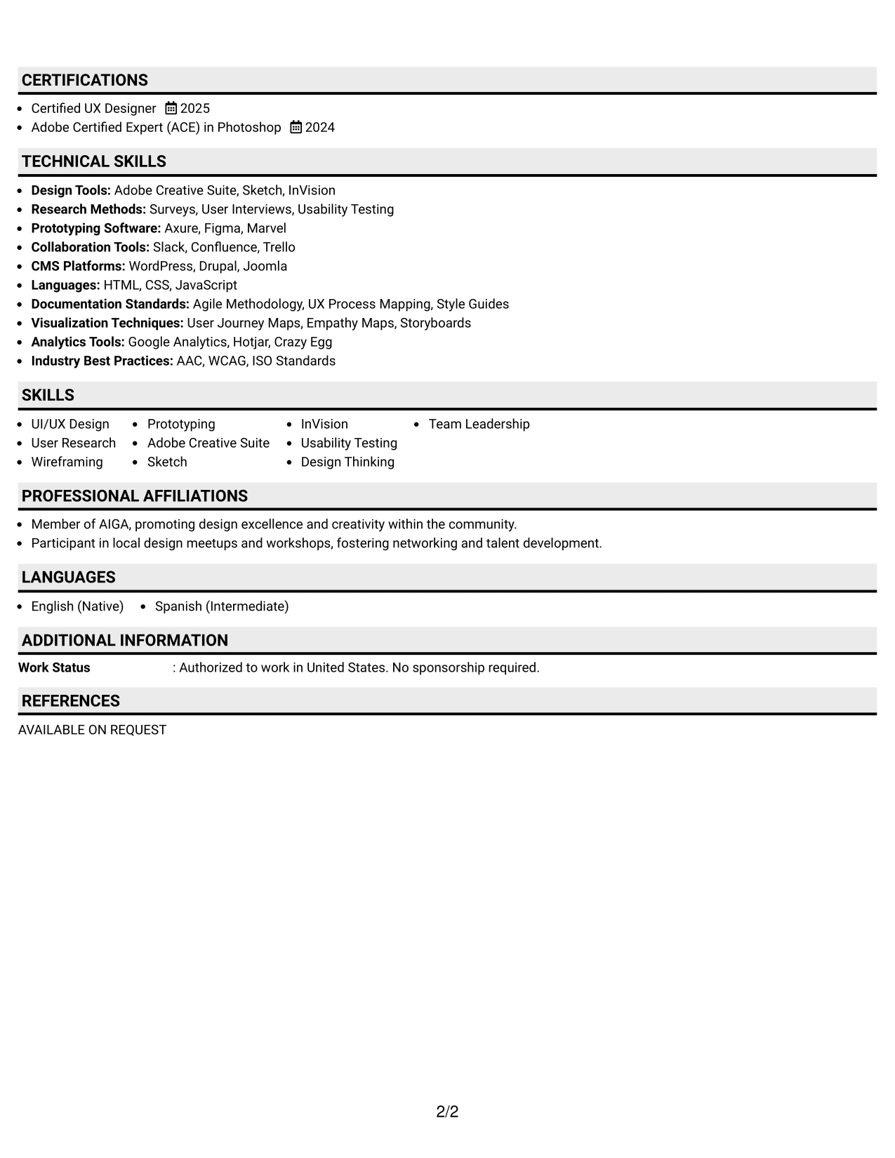 Resume Example Page 2