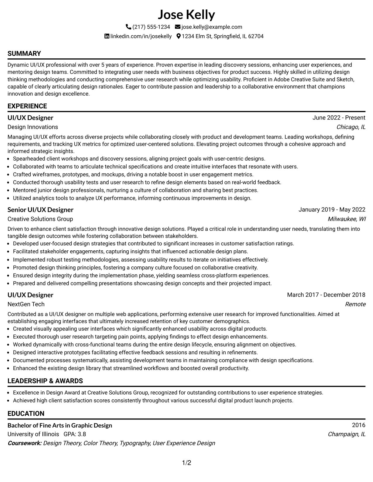 Resume Example Page 1