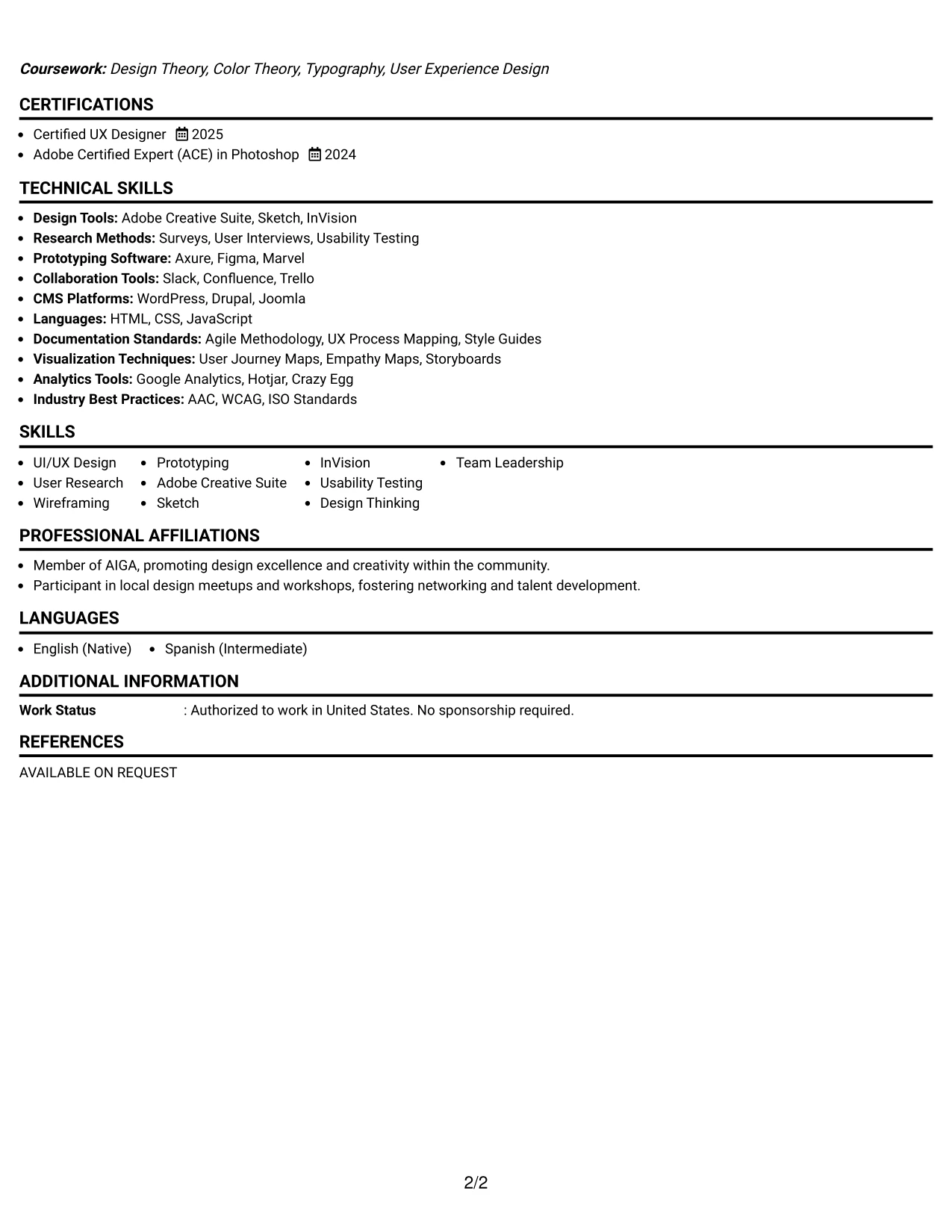 Resume Example Page 2