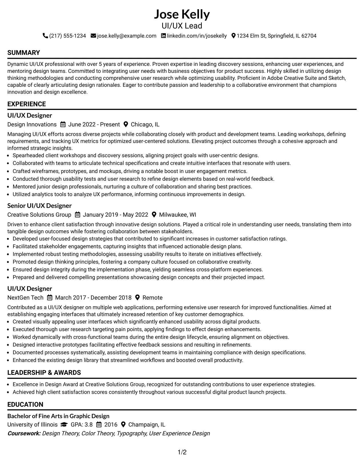 Resume Example Page 1