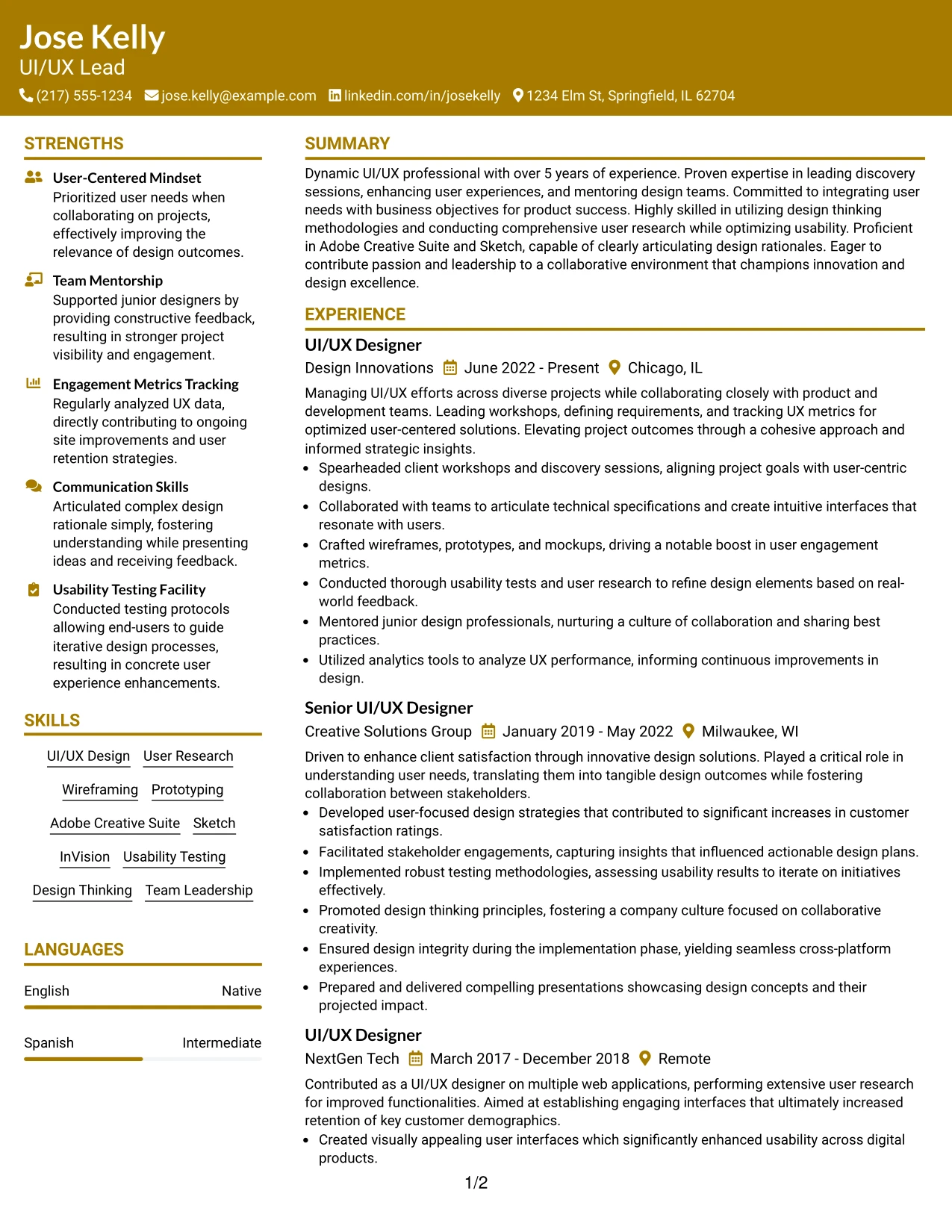 Resume Example Page 1