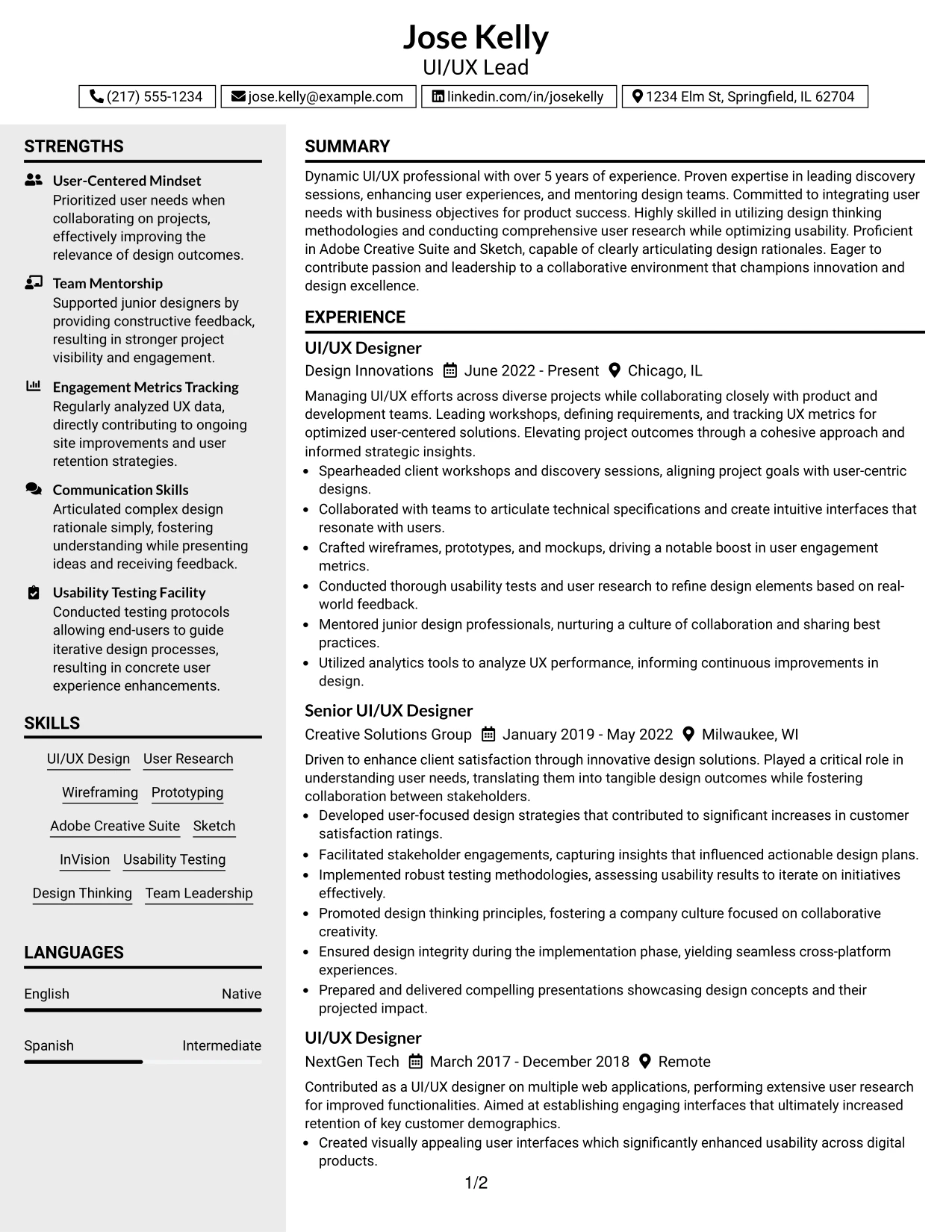 Resume Example Page 1