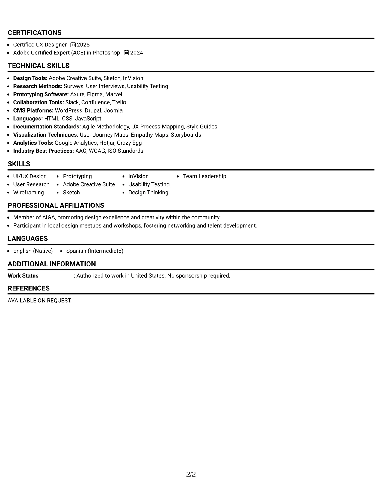 Resume Example Page 2