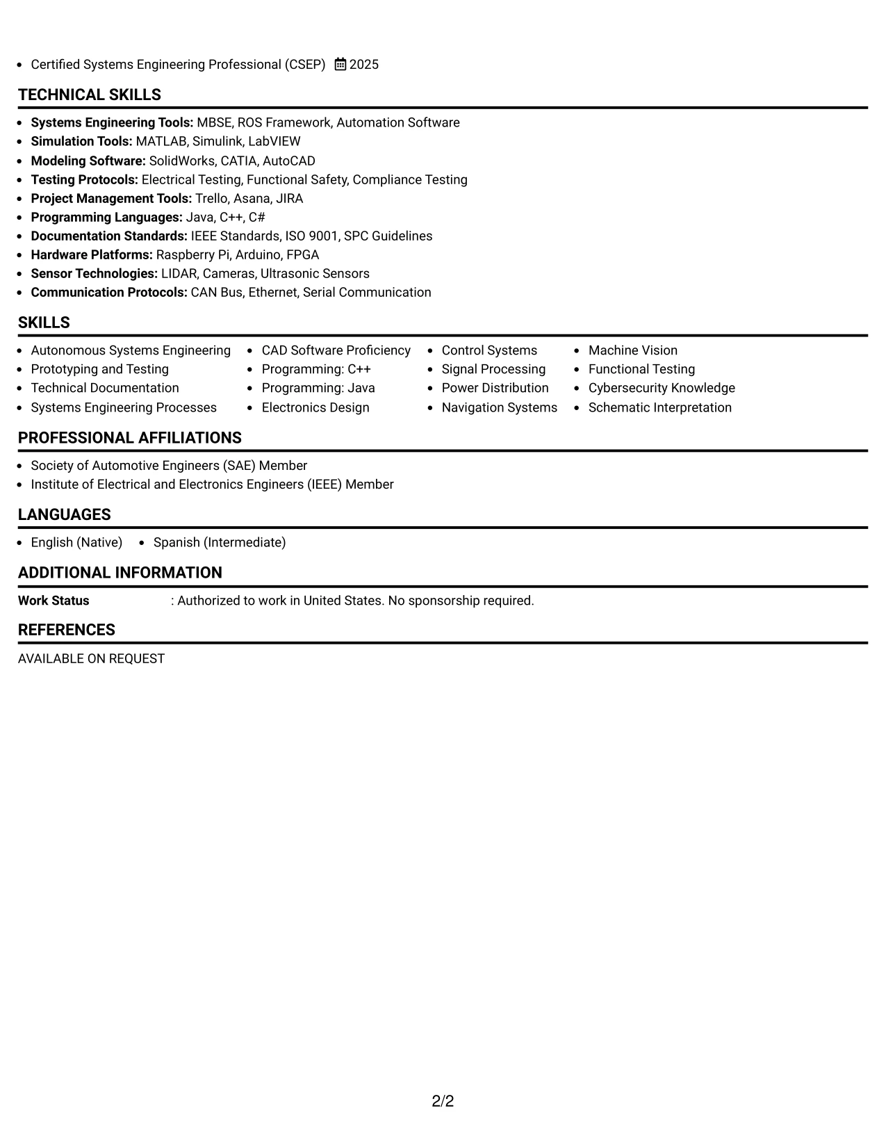 Resume Example Page 2