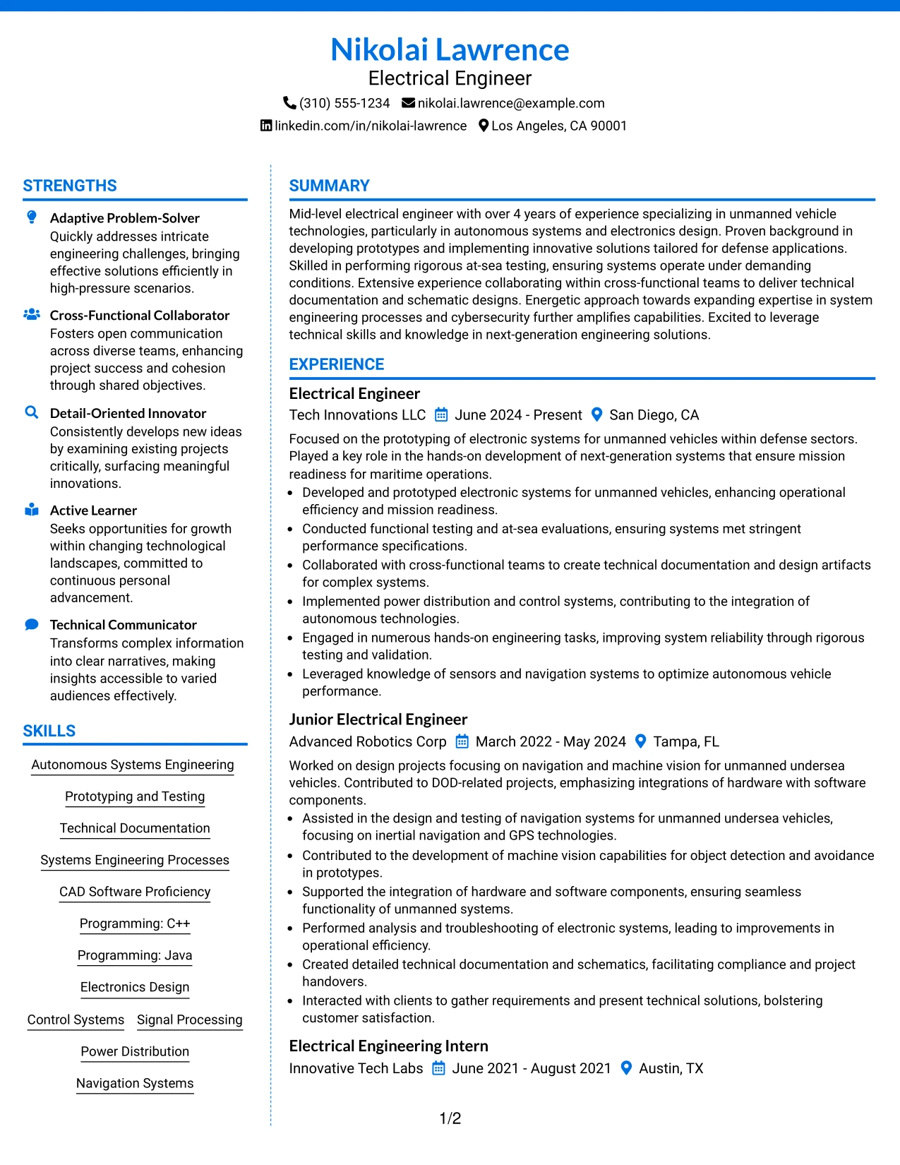 Resume Example Page 1