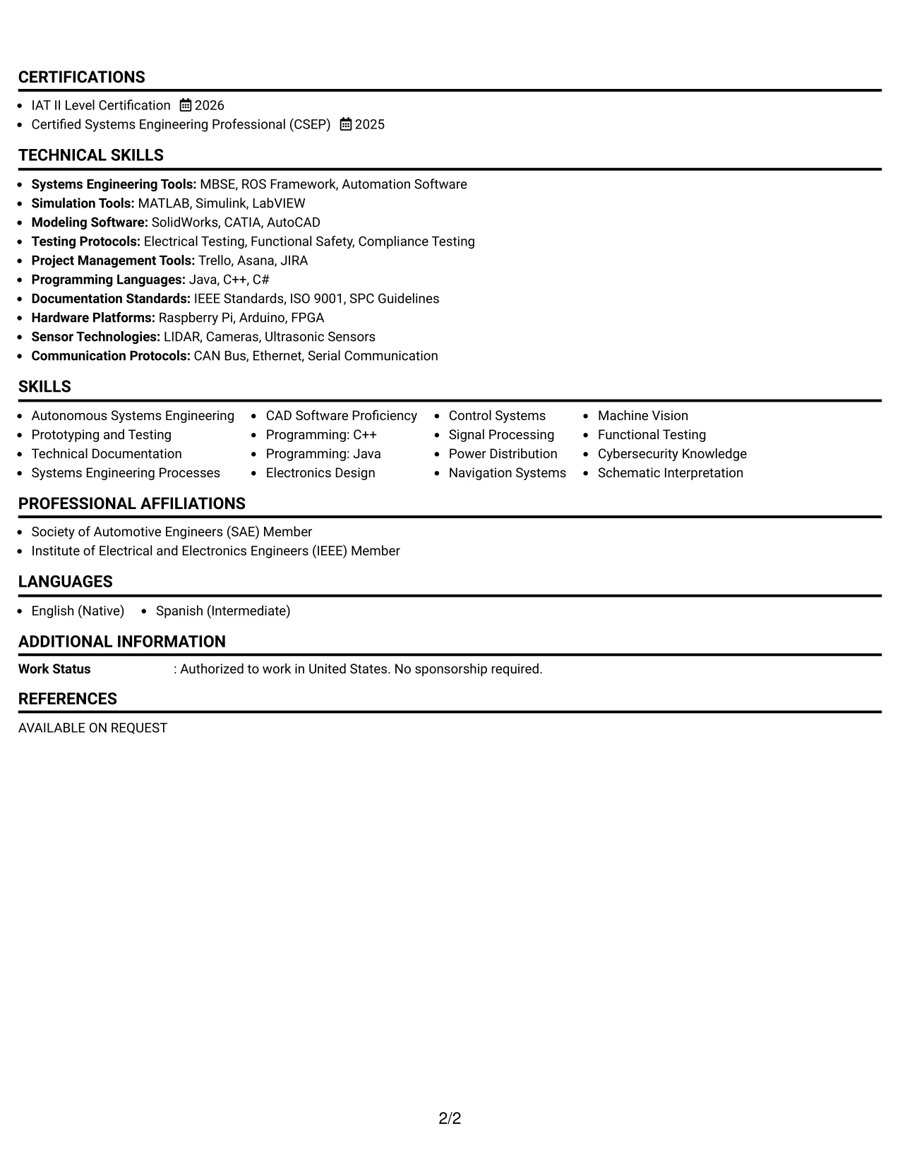 Resume Example Page 2