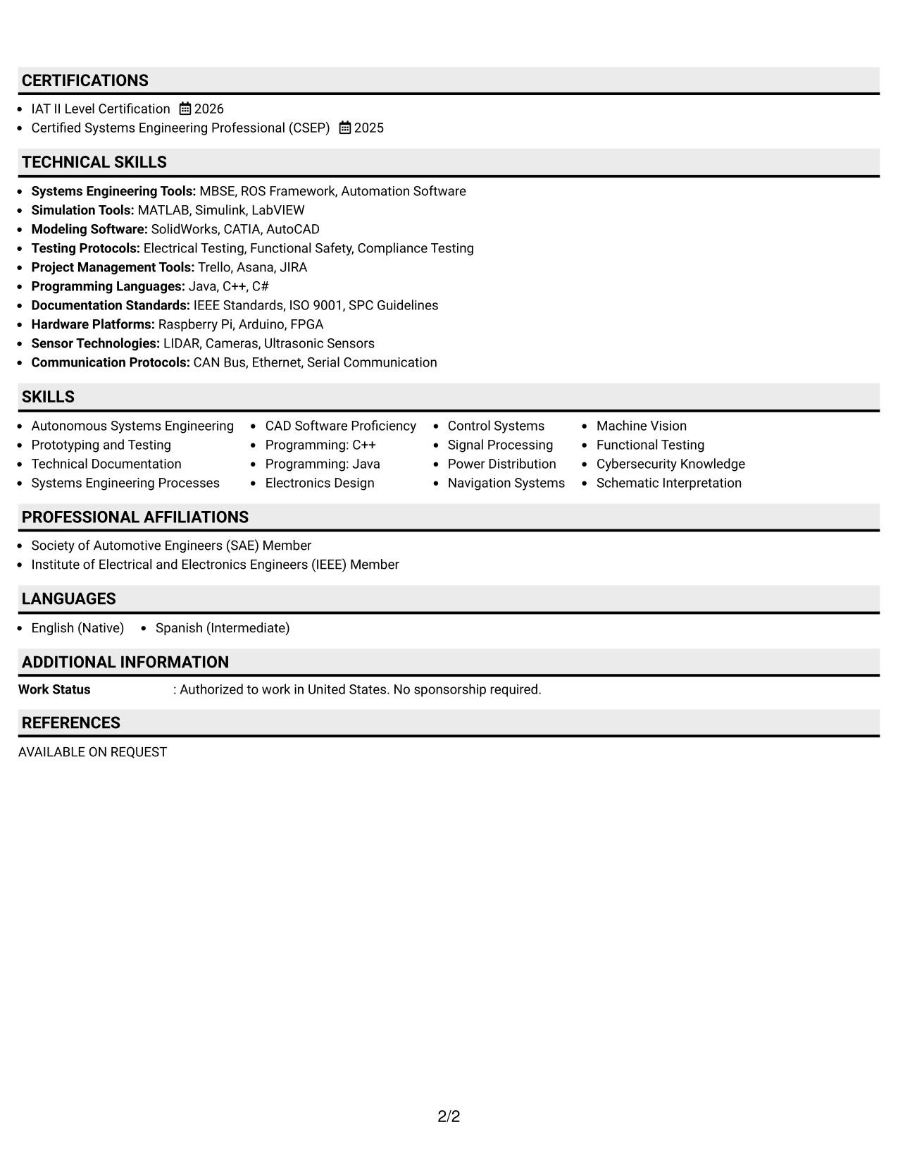 Resume Example Page 2