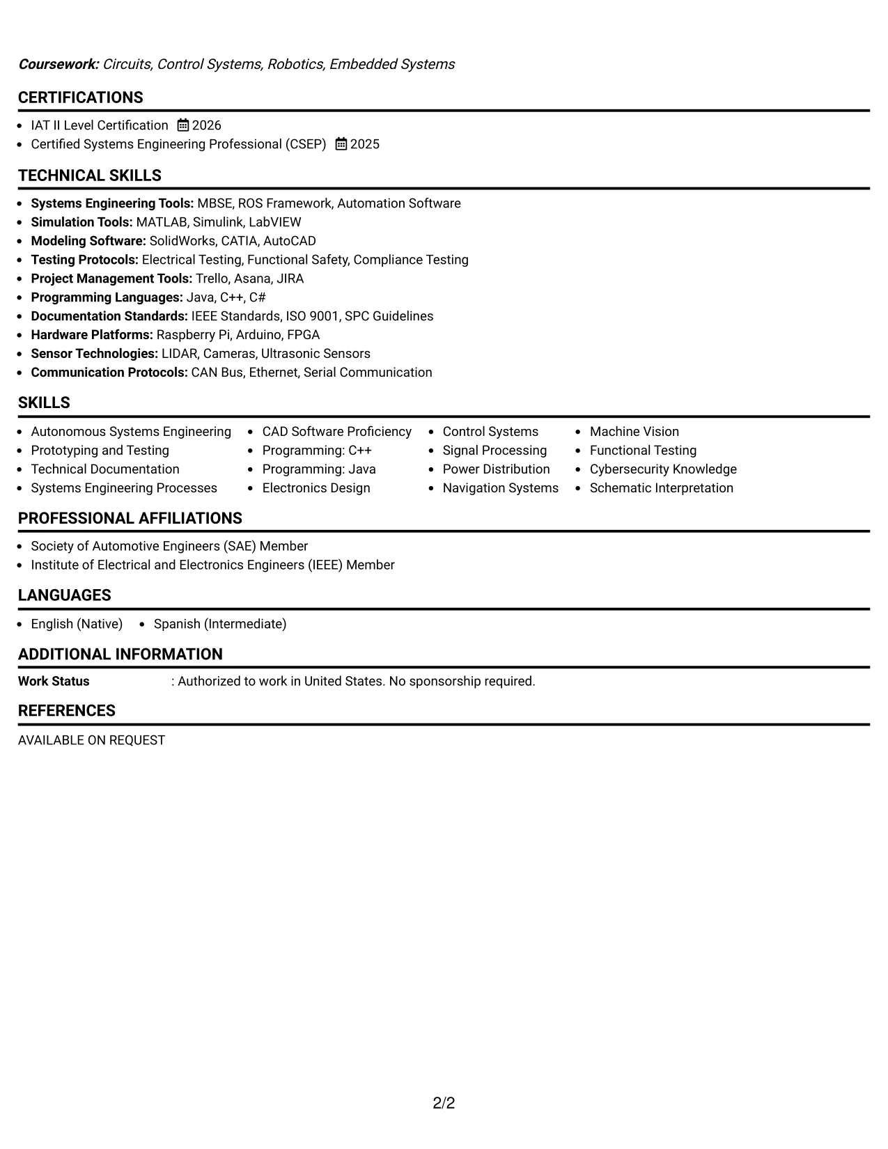 Resume Example Page 2