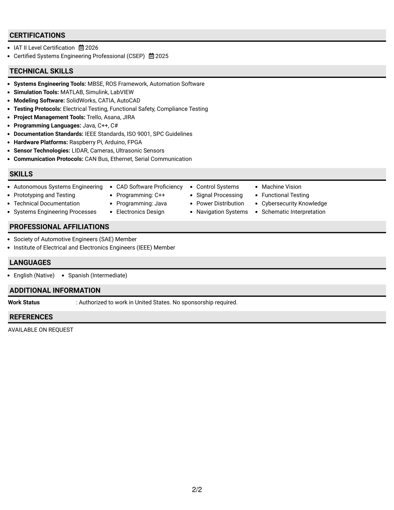 Resume Example Page 2