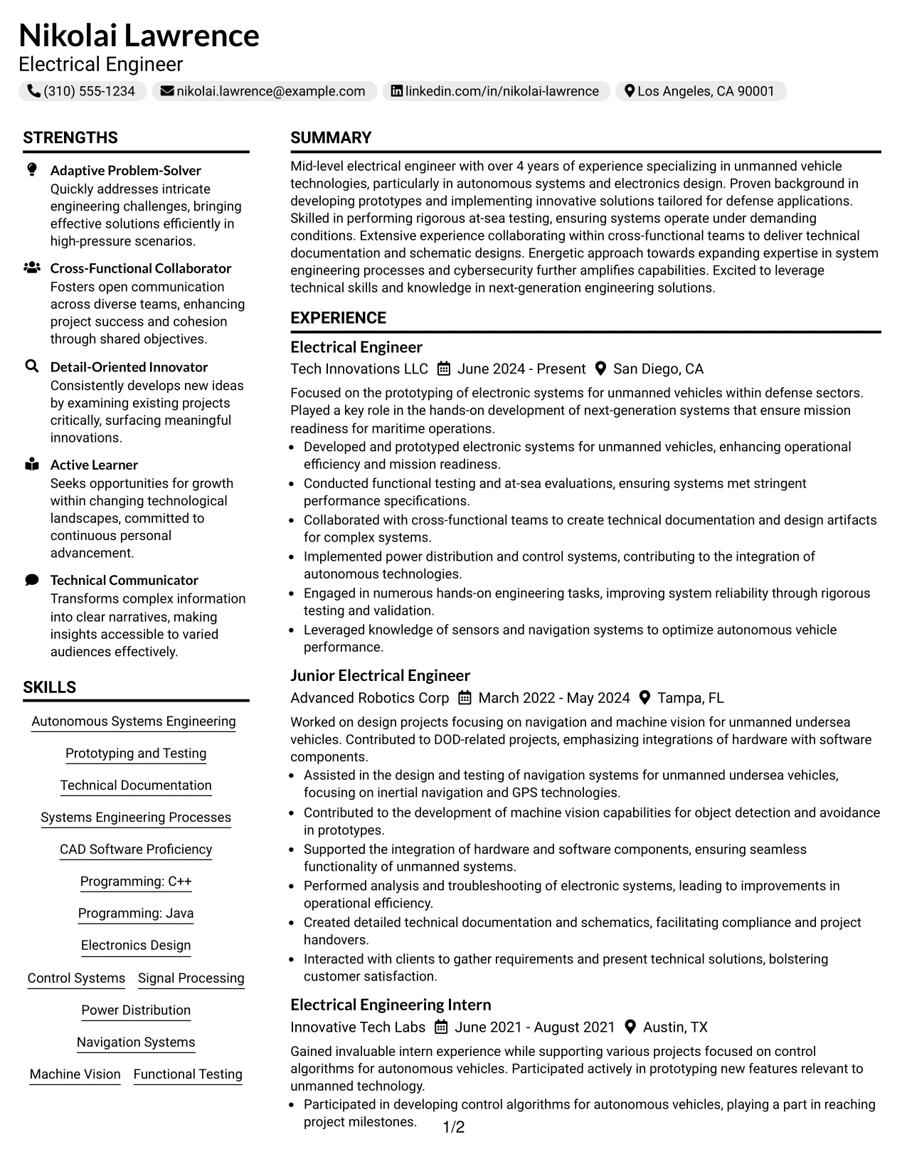 Resume Example Page 1