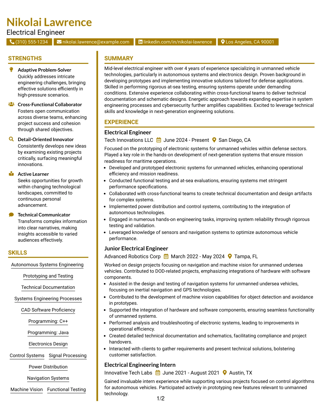 Resume Example Page 1