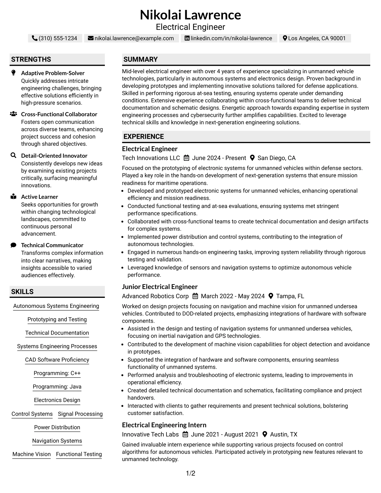 Resume Example Page 1