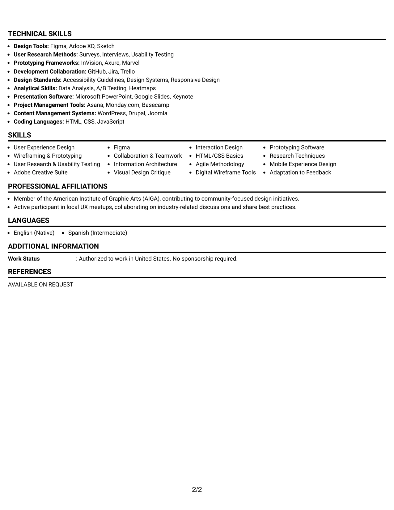 Resume Example Page 2