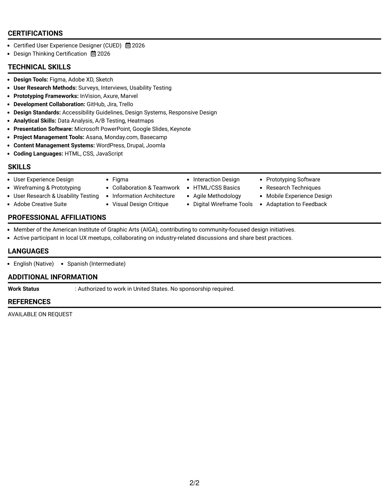 Resume Example Page 2