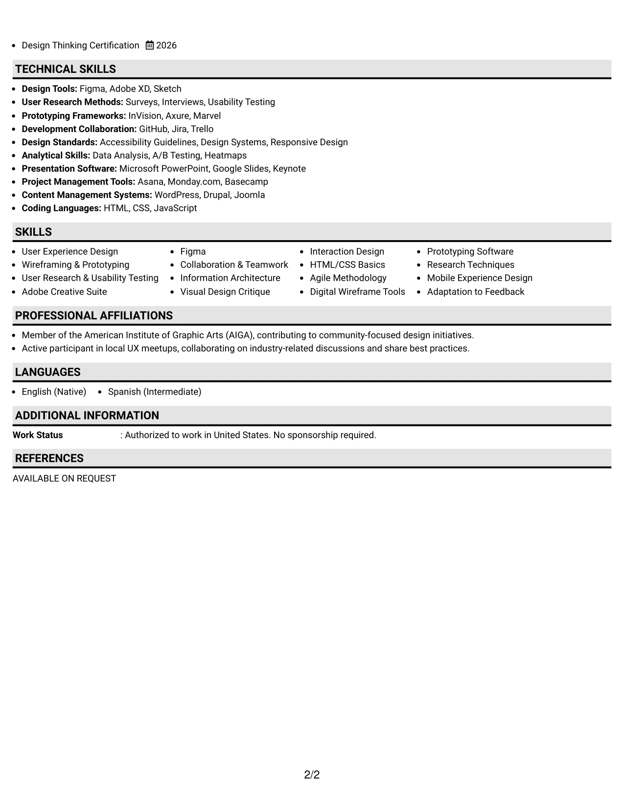 Resume Example Page 2