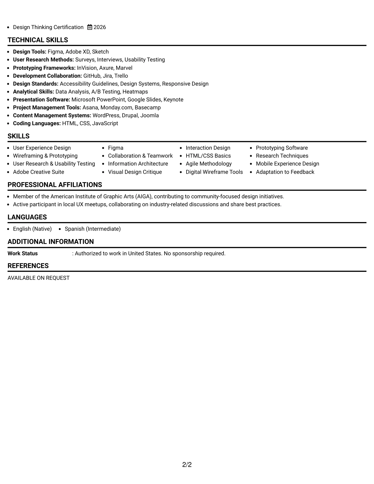 Resume Example Page 2