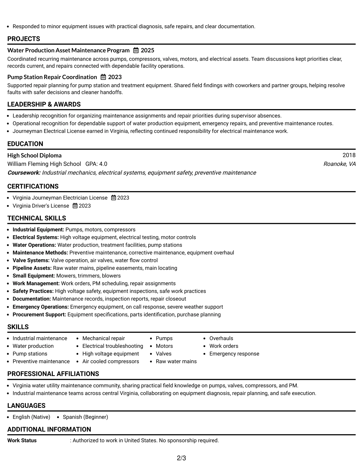 Resume Example Page 2