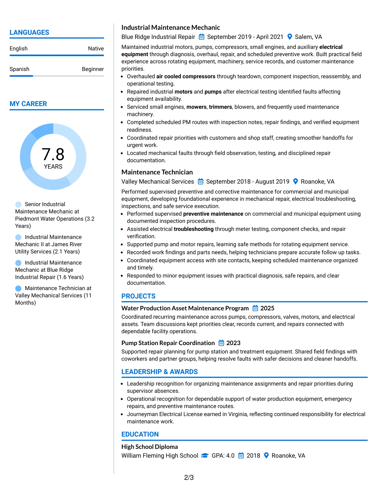Resume Example Page 2
