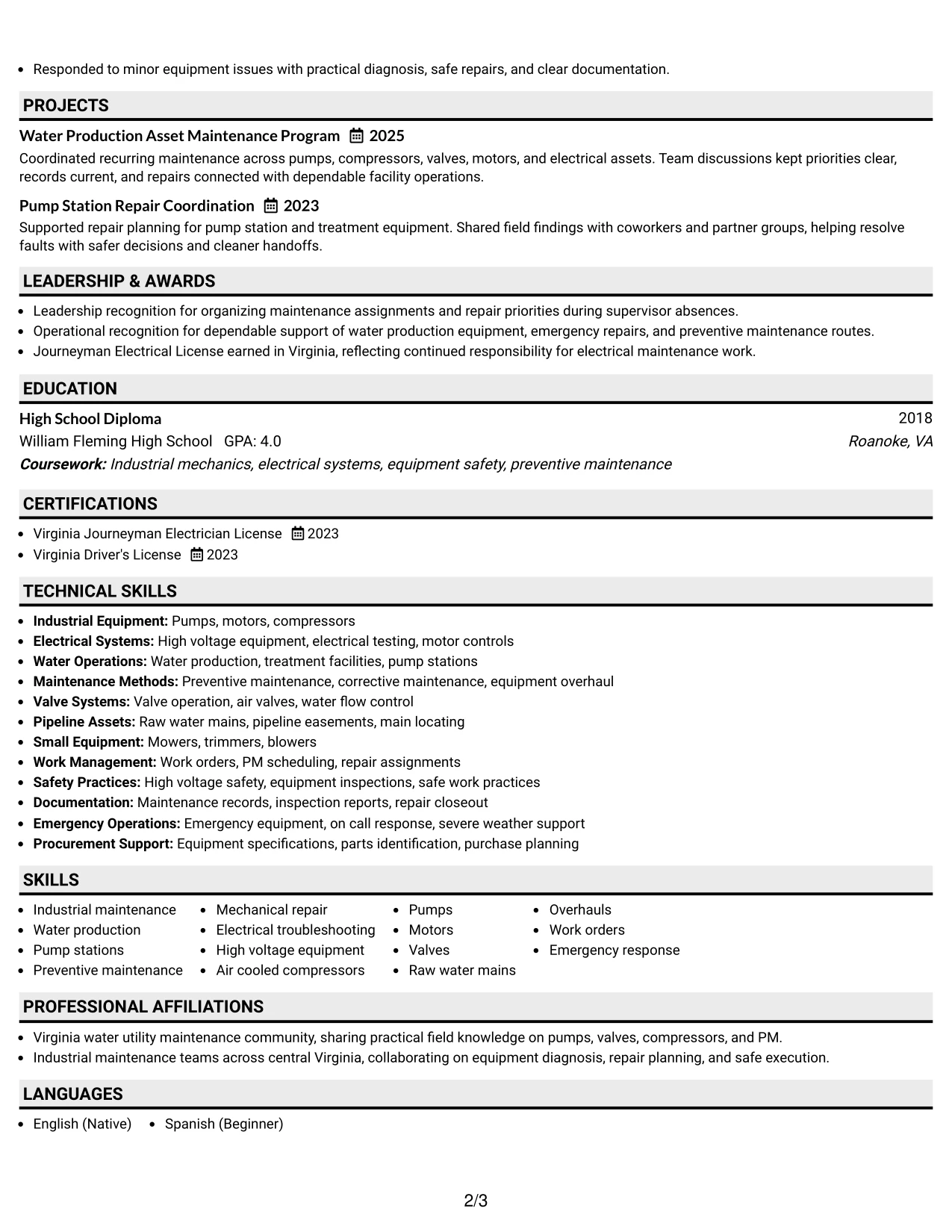 Resume Example Page 2