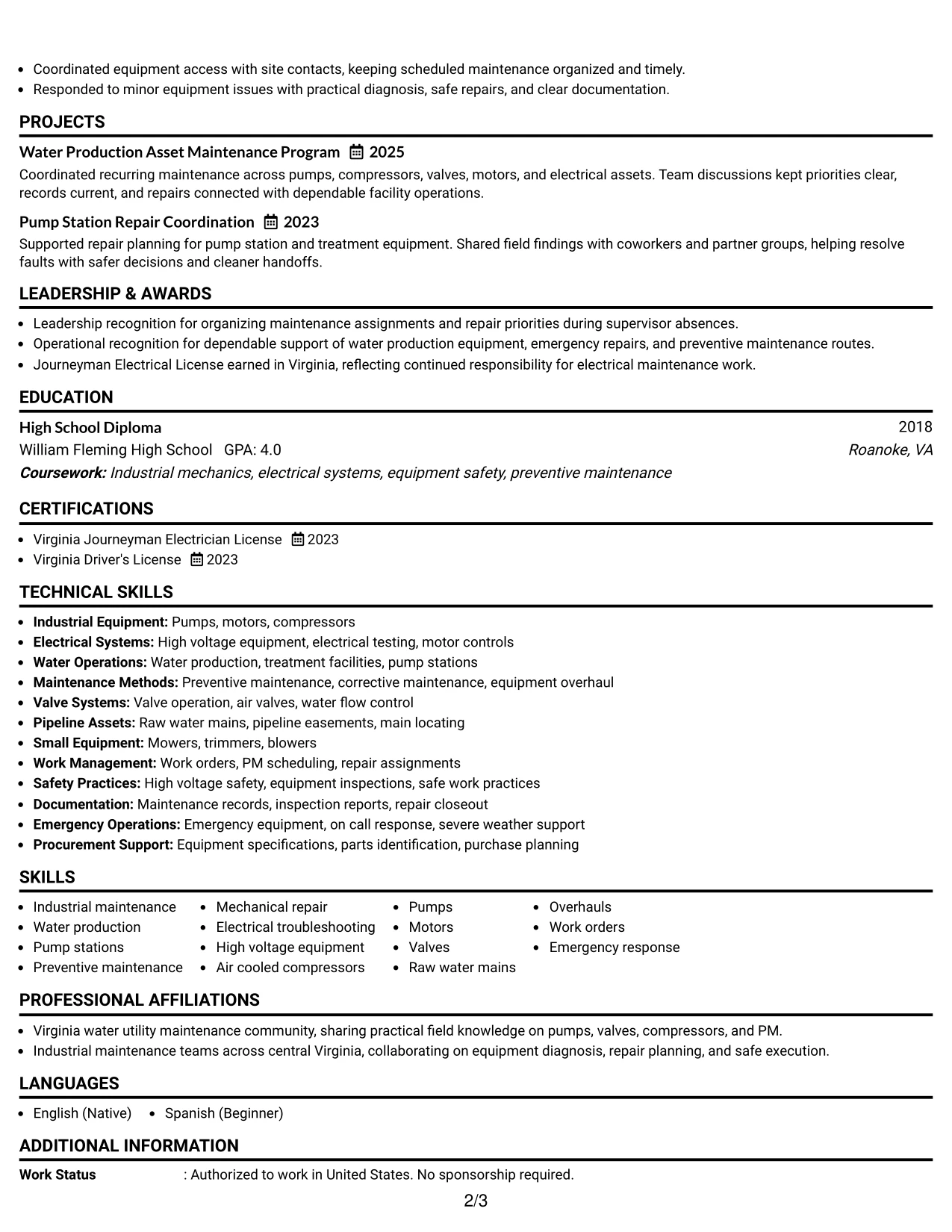 Resume Example Page 2
