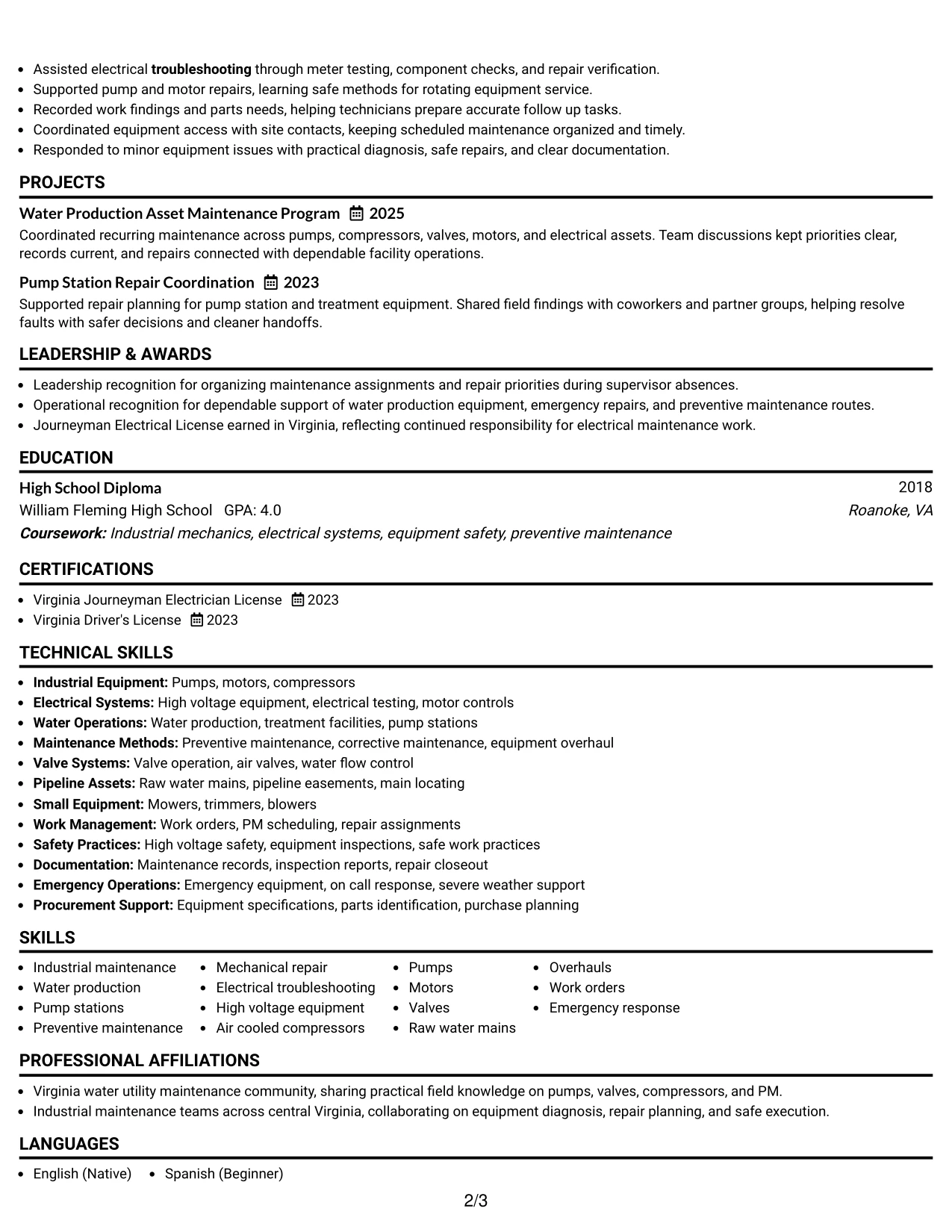 Resume Example Page 2