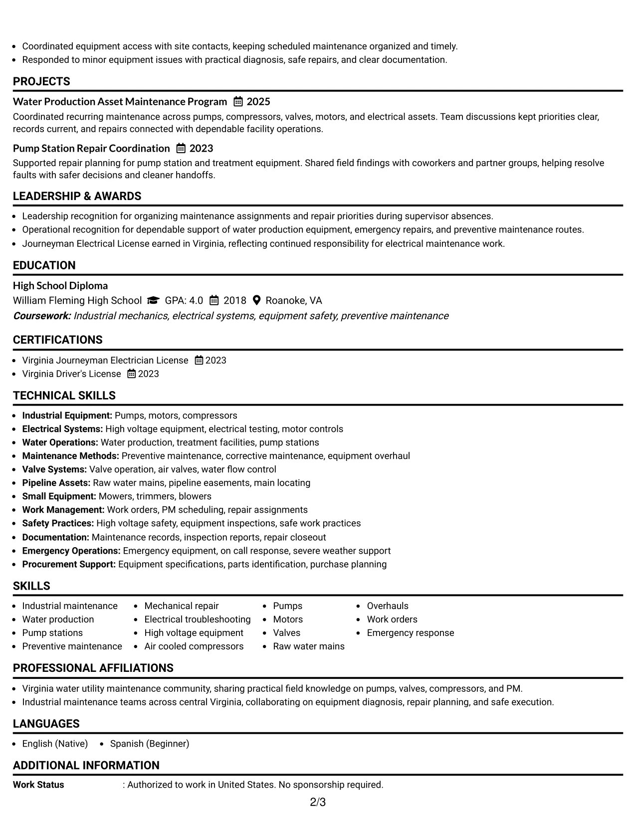 Resume Example Page 2