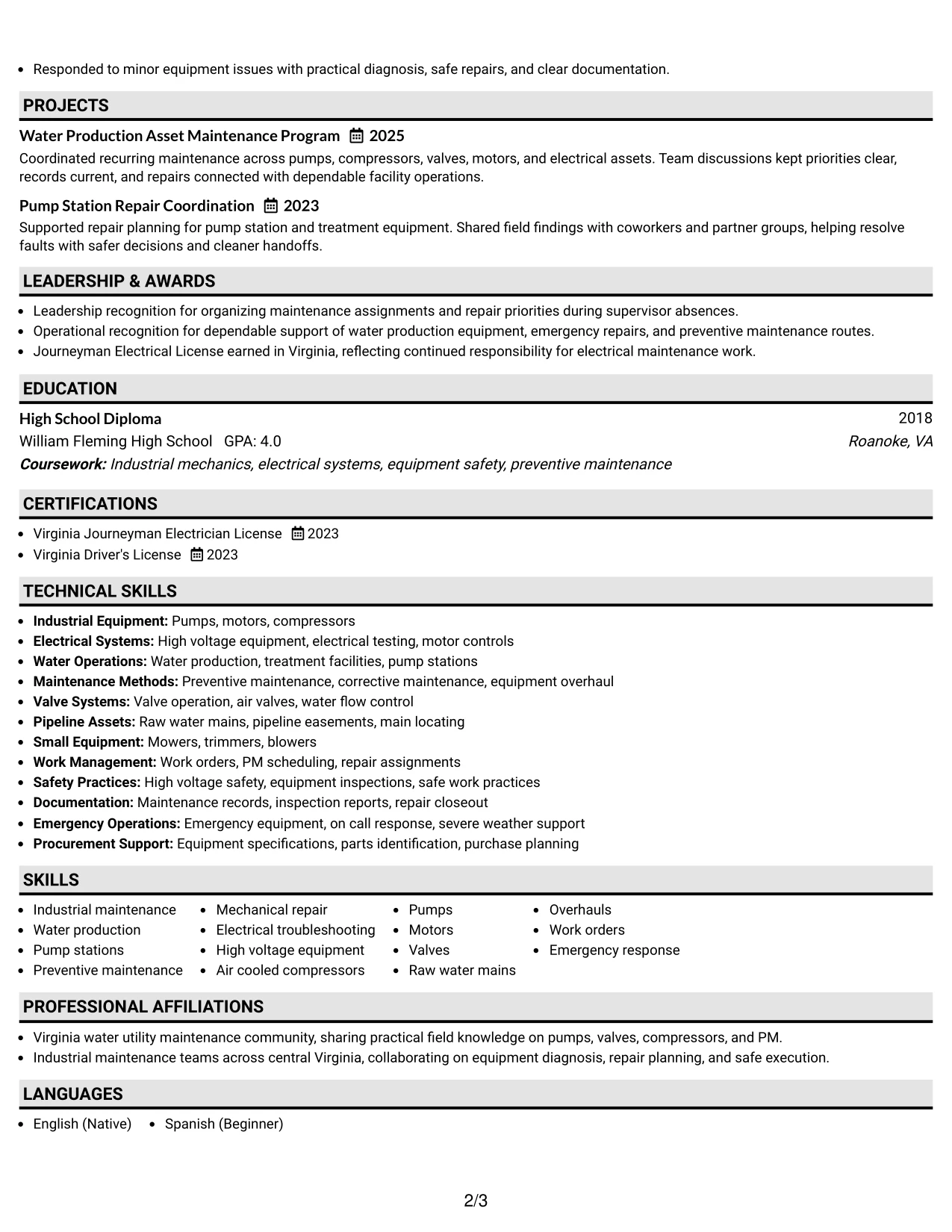 Resume Example Page 2