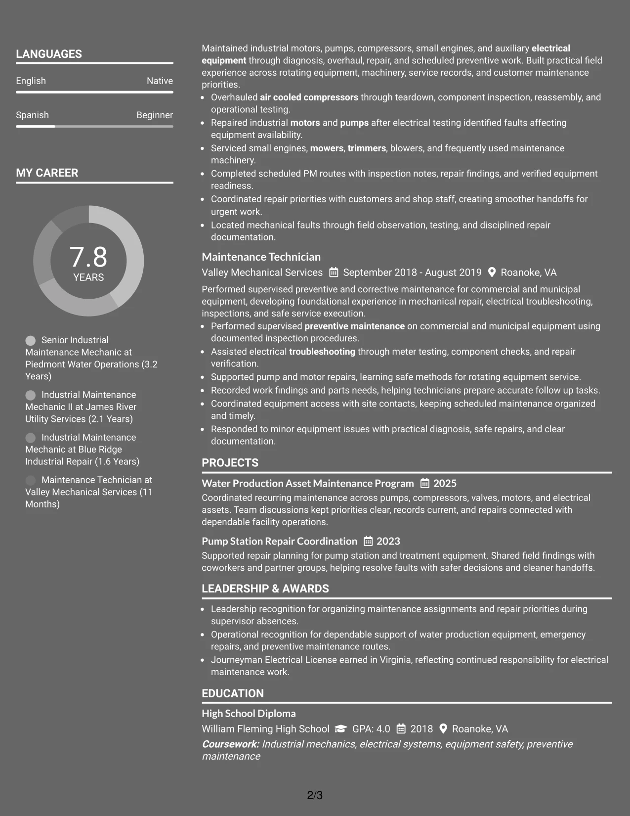 Resume Example Page 2