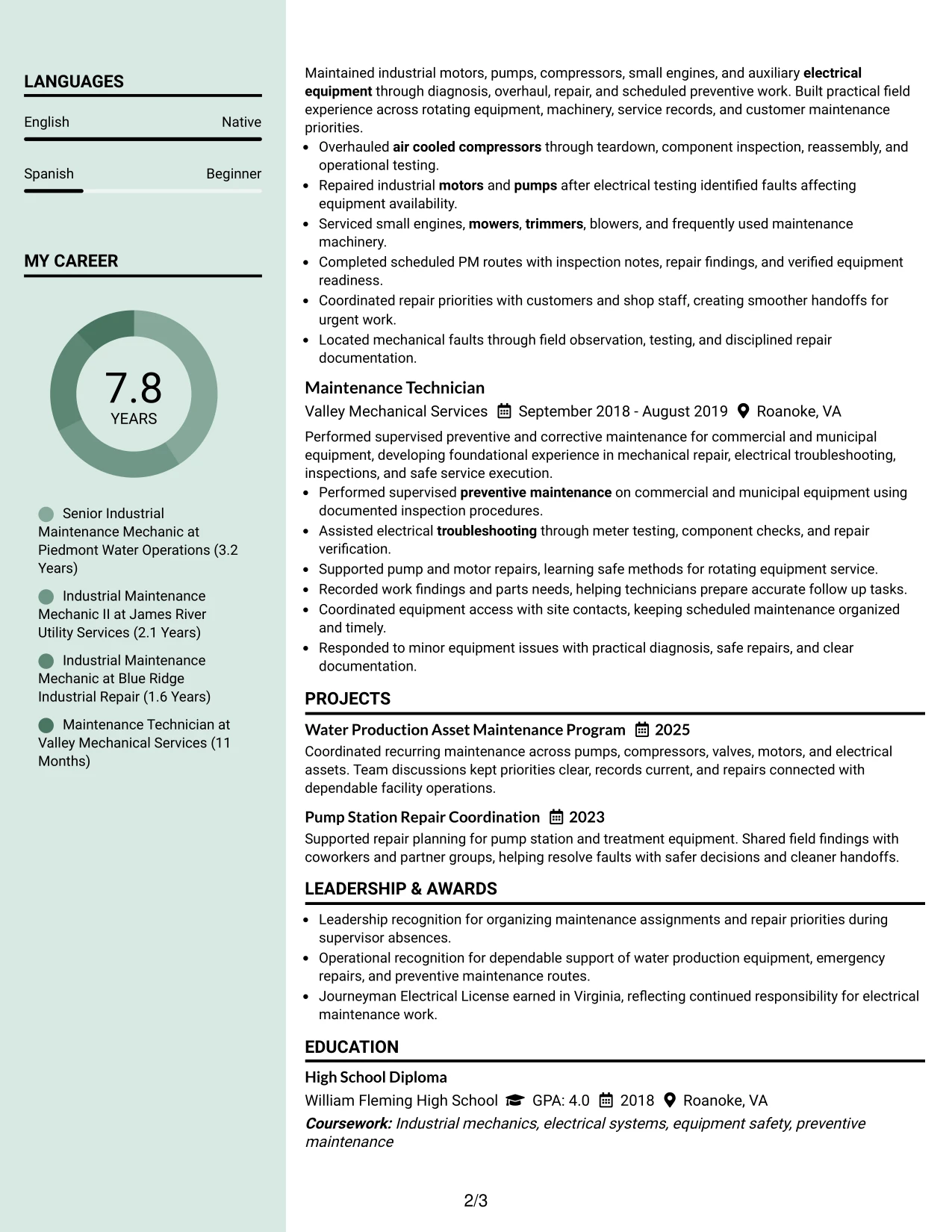 Resume Example Page 2