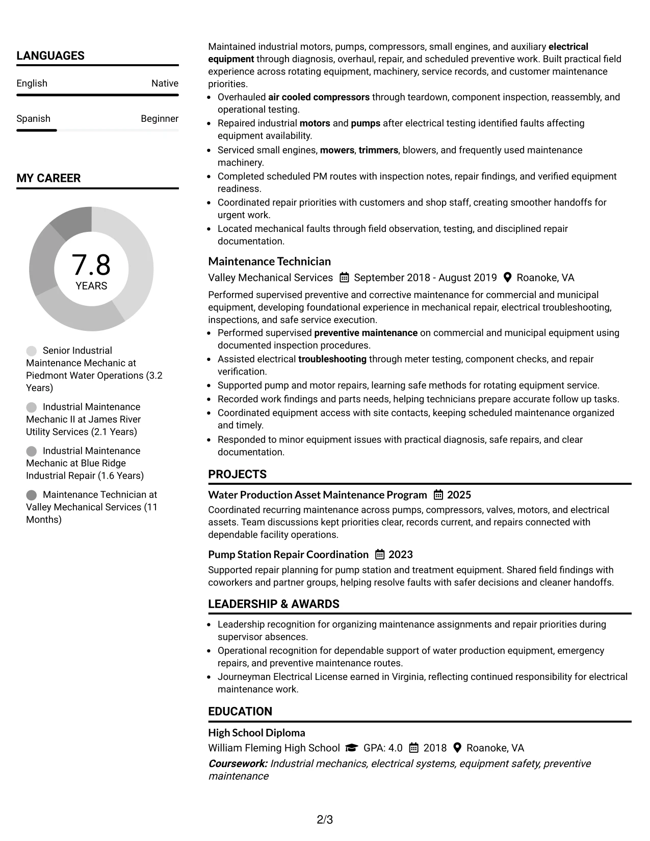 Resume Example Page 2