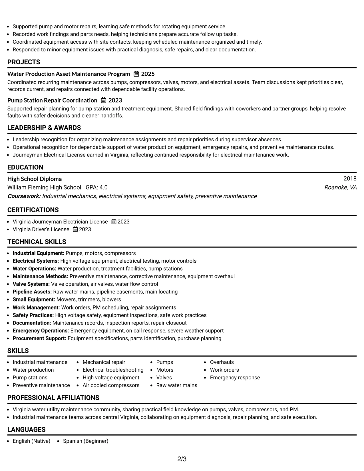 Resume Example Page 2