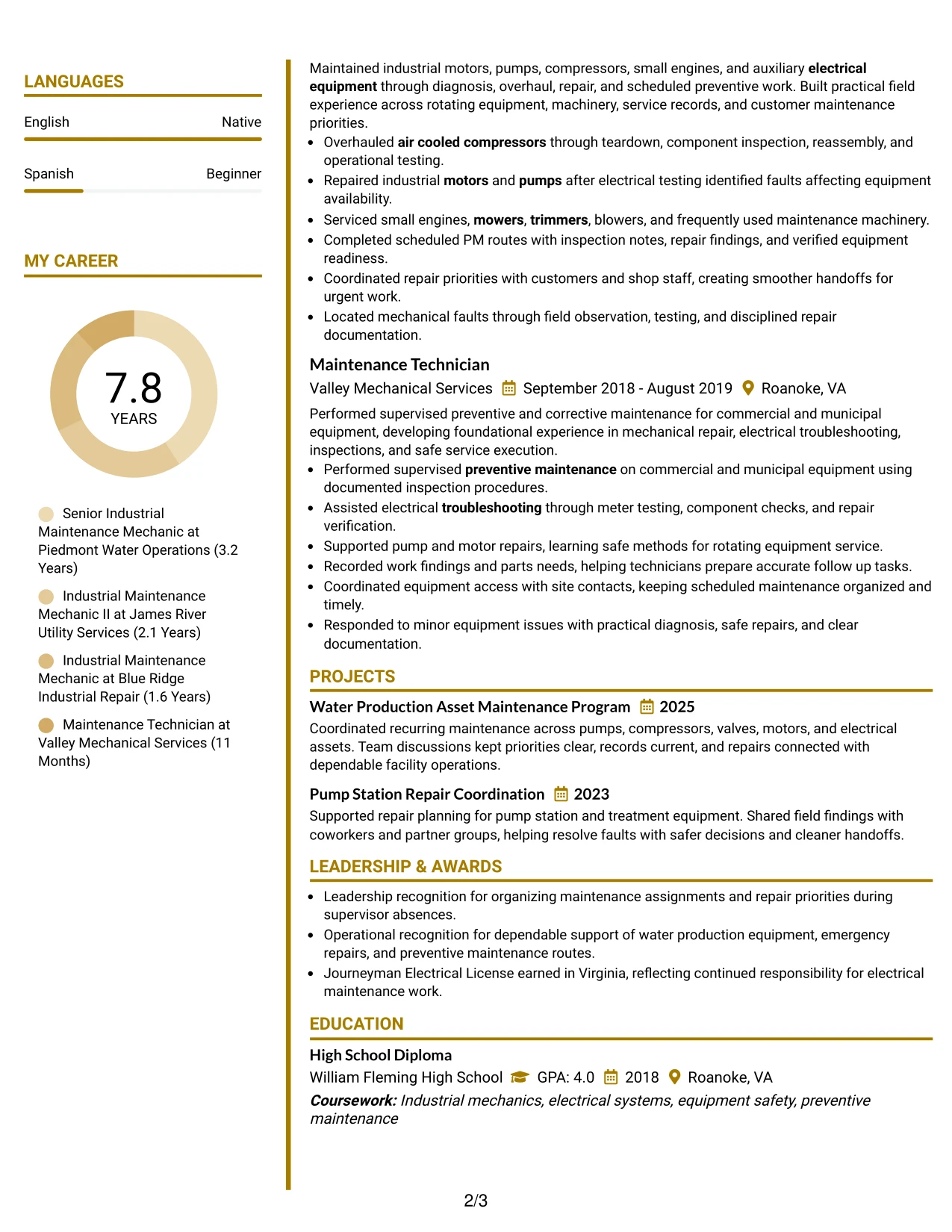 Resume Example Page 2