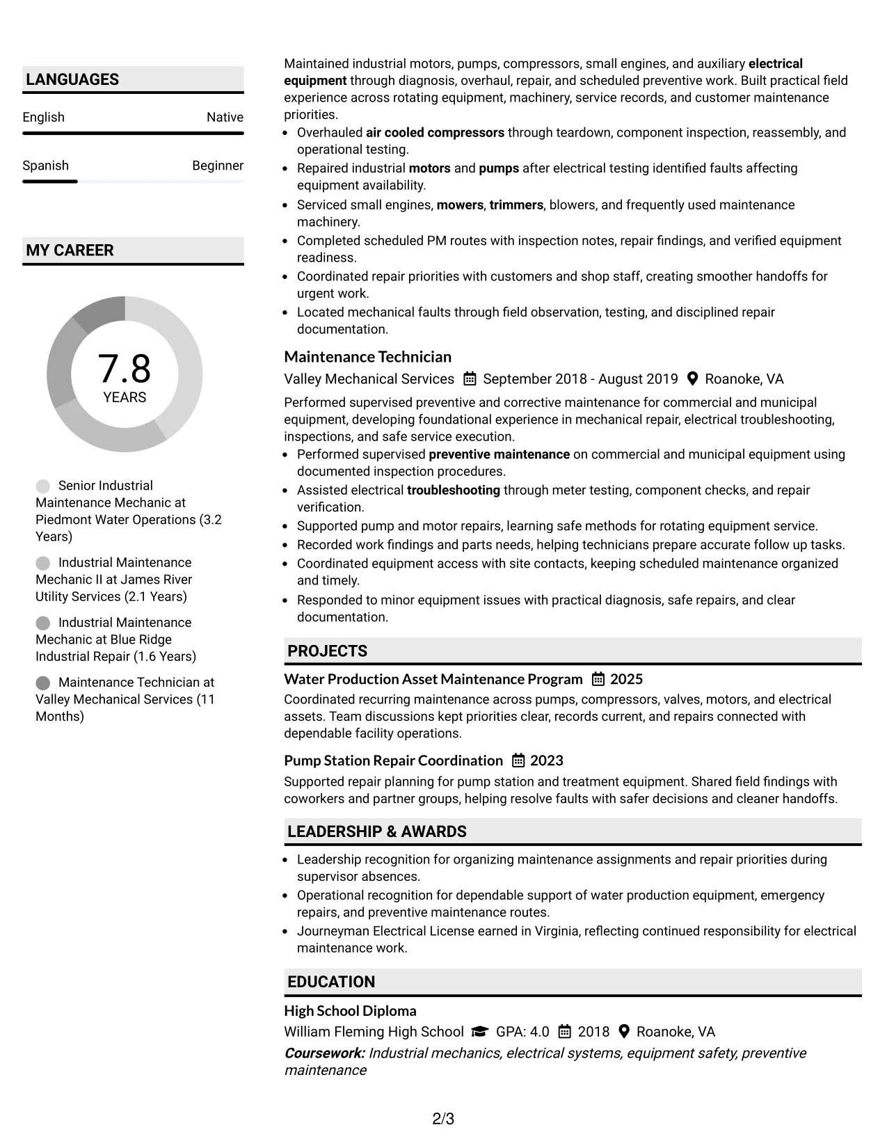Resume Example Page 2