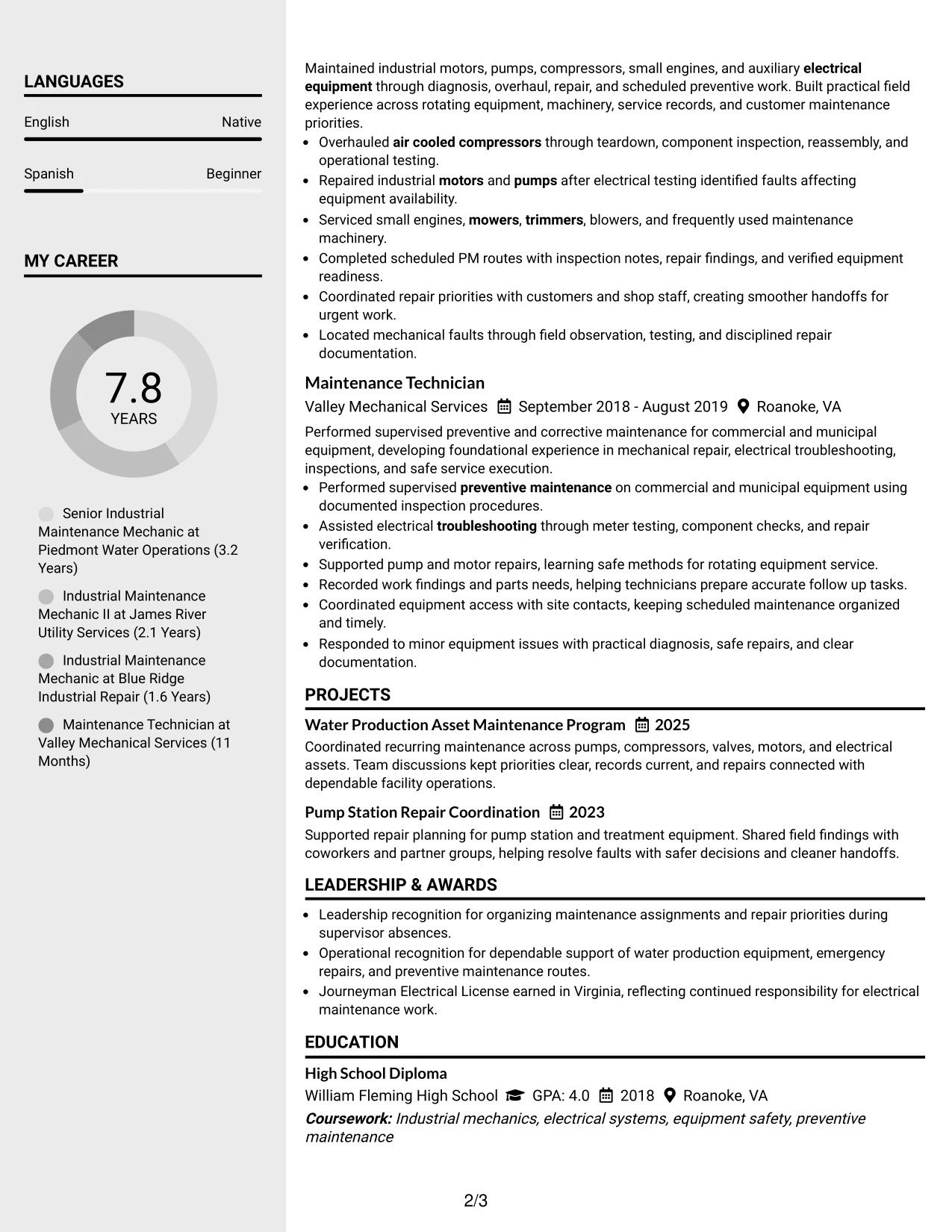 Resume Example Page 2