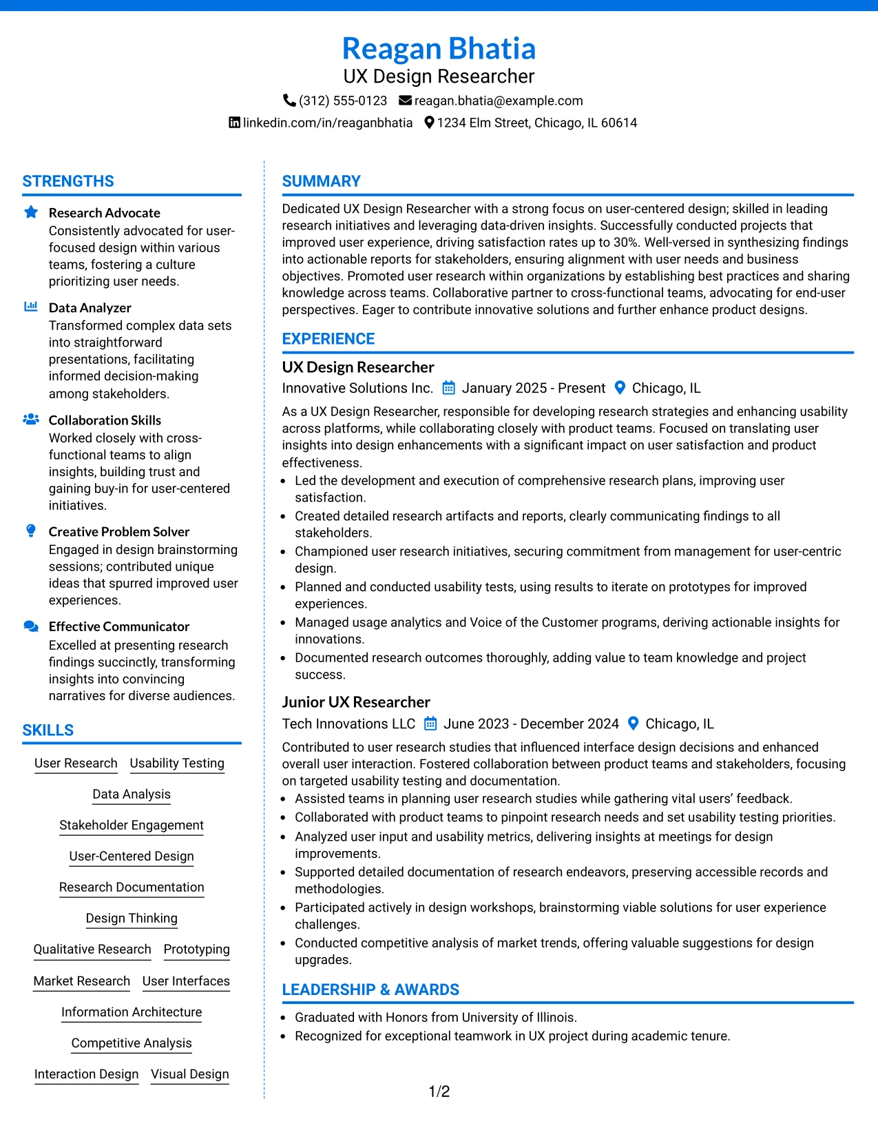 Resume Example Page 1