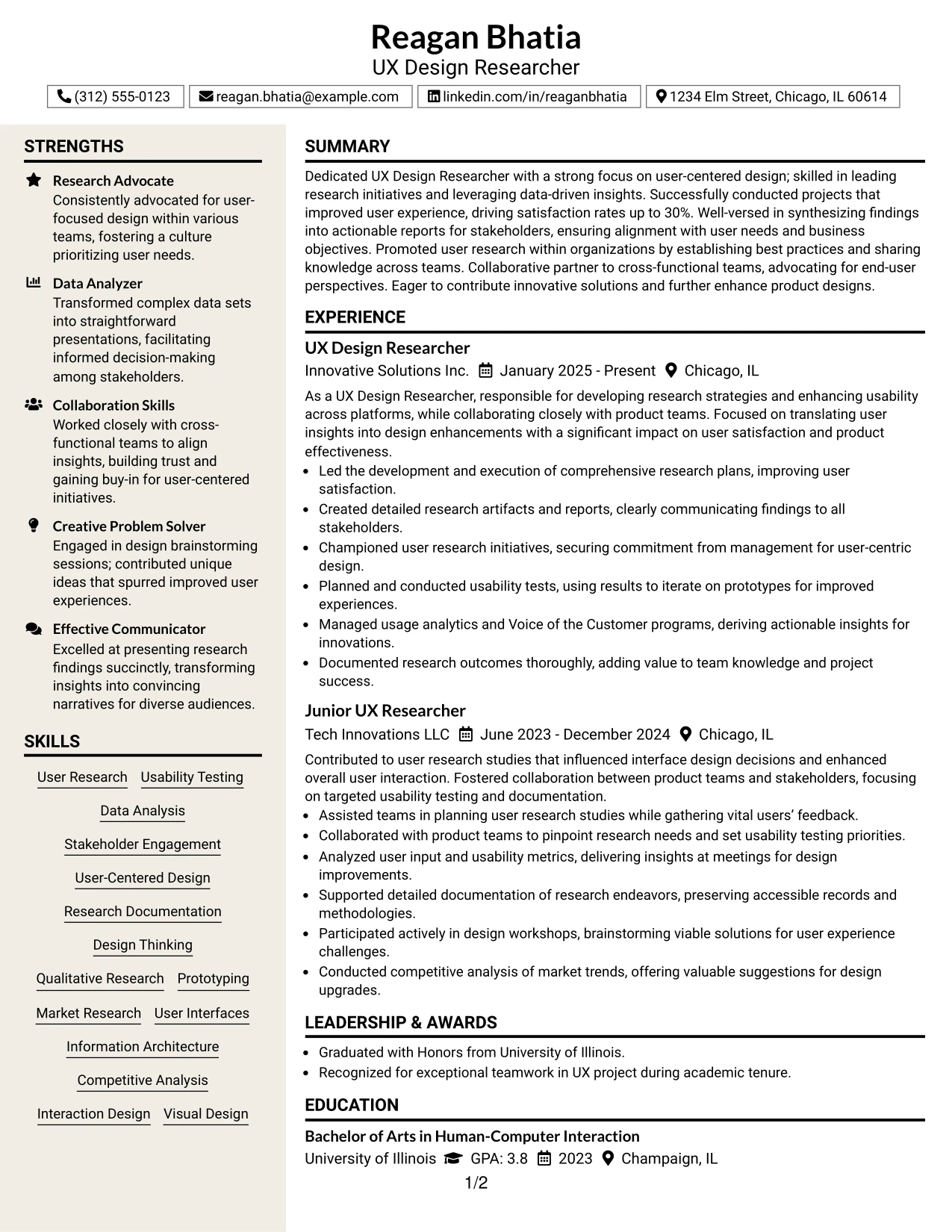 Resume Example Page 1